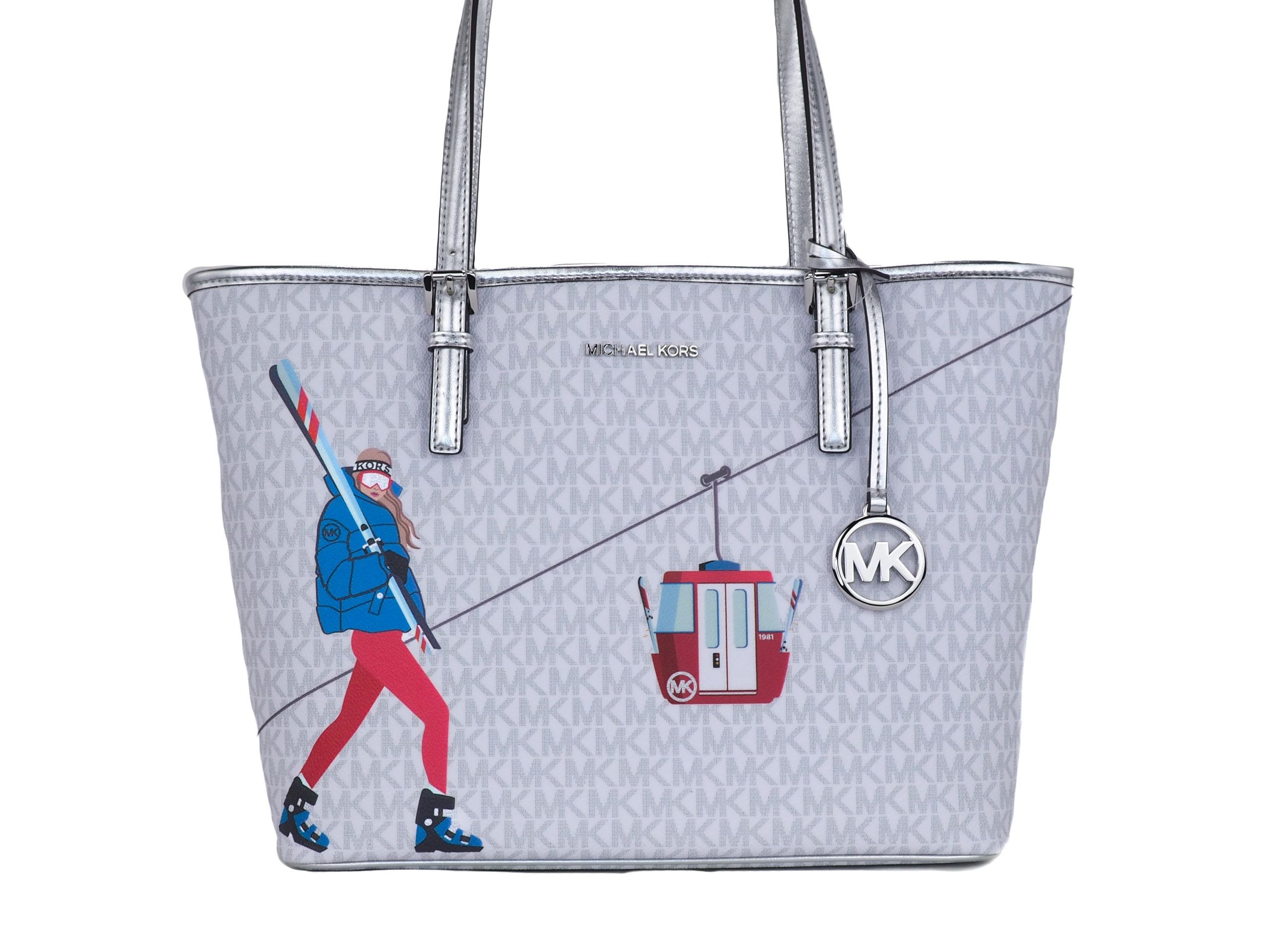 Michael Kors Jet Set Girls Print Medium Signature PVC Carryall Shoulder Tote Handbag (Bright White Multi) - Luksusmuotia Michael Kors - Tutustu YVES JAVANNI® 