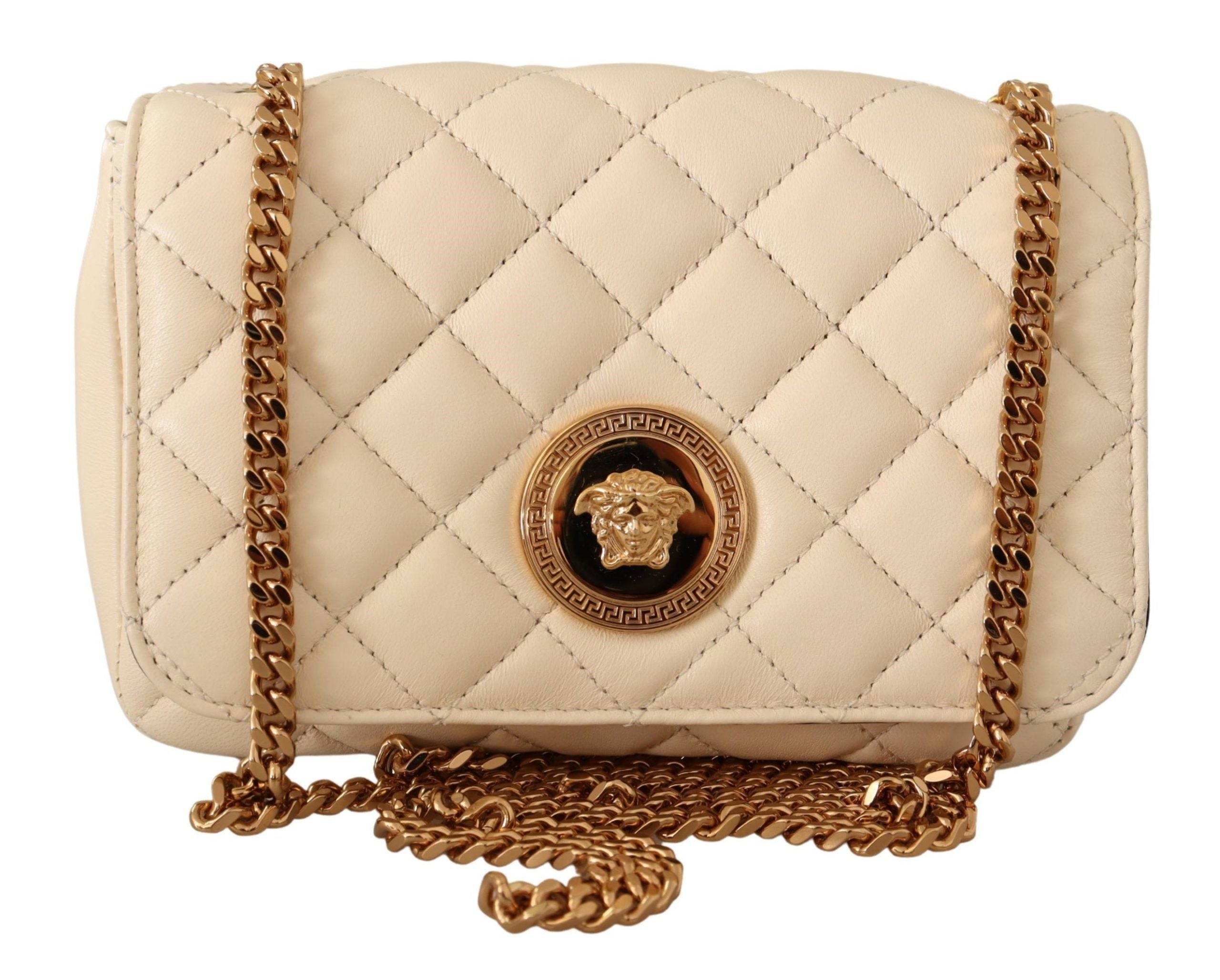 Versace Chic Nappa Leather Crossbody in Purity White - Luksusmuotia Versace - Tutustu YVES JAVANNI® 