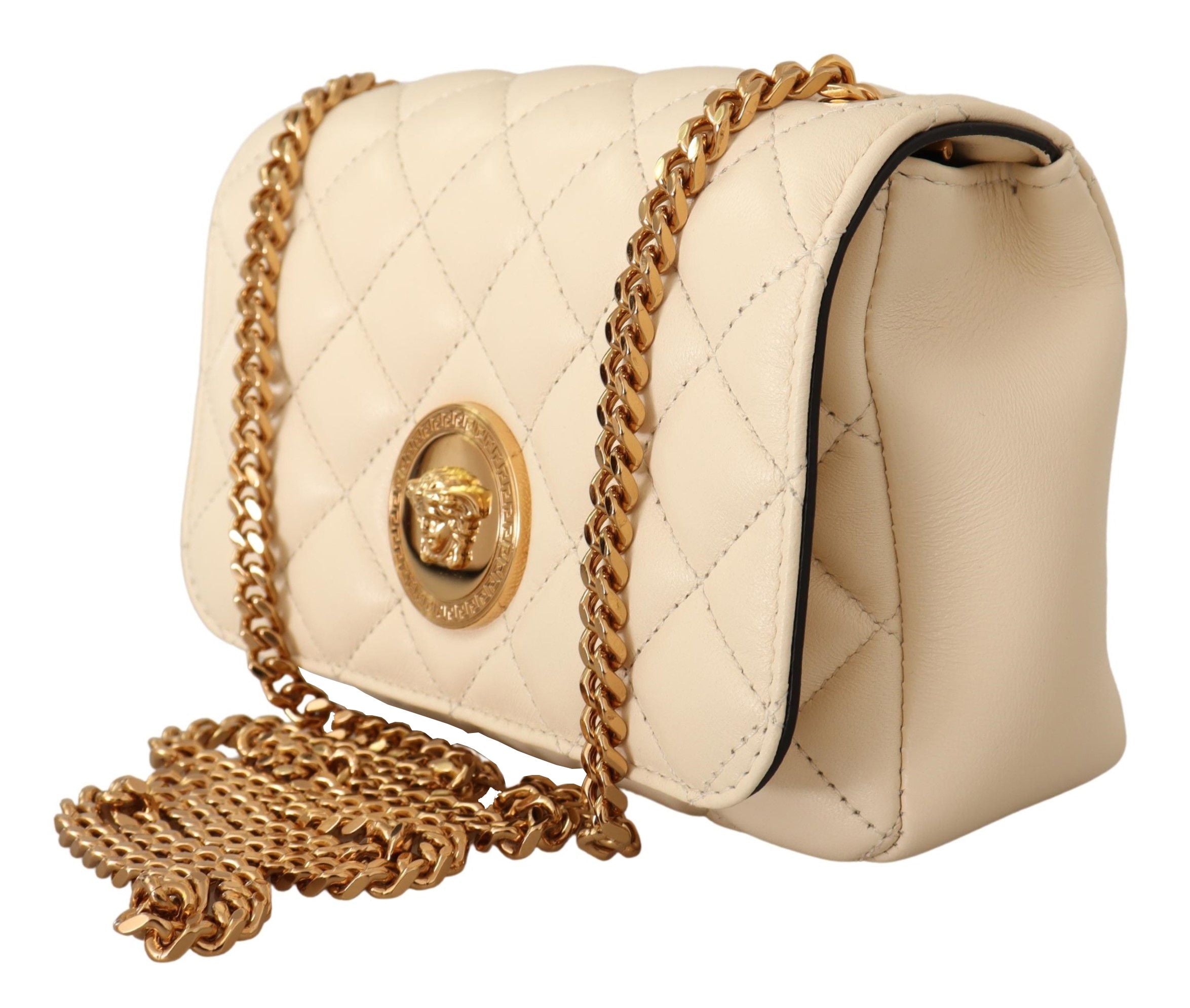 Versace Chic Nappa Leather Crossbody in Purity White - Luksusmuotia Versace - Tutustu YVES JAVANNI® 