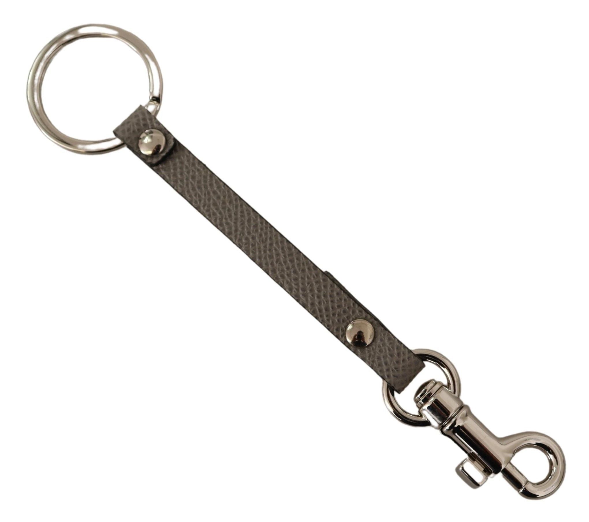 Dolce & Gabbana Elegant Gray Leather Keyring with Silver Accents - Luksusmuotia Dolce & Gabbana - Tutustu YVES JAVANNI® 