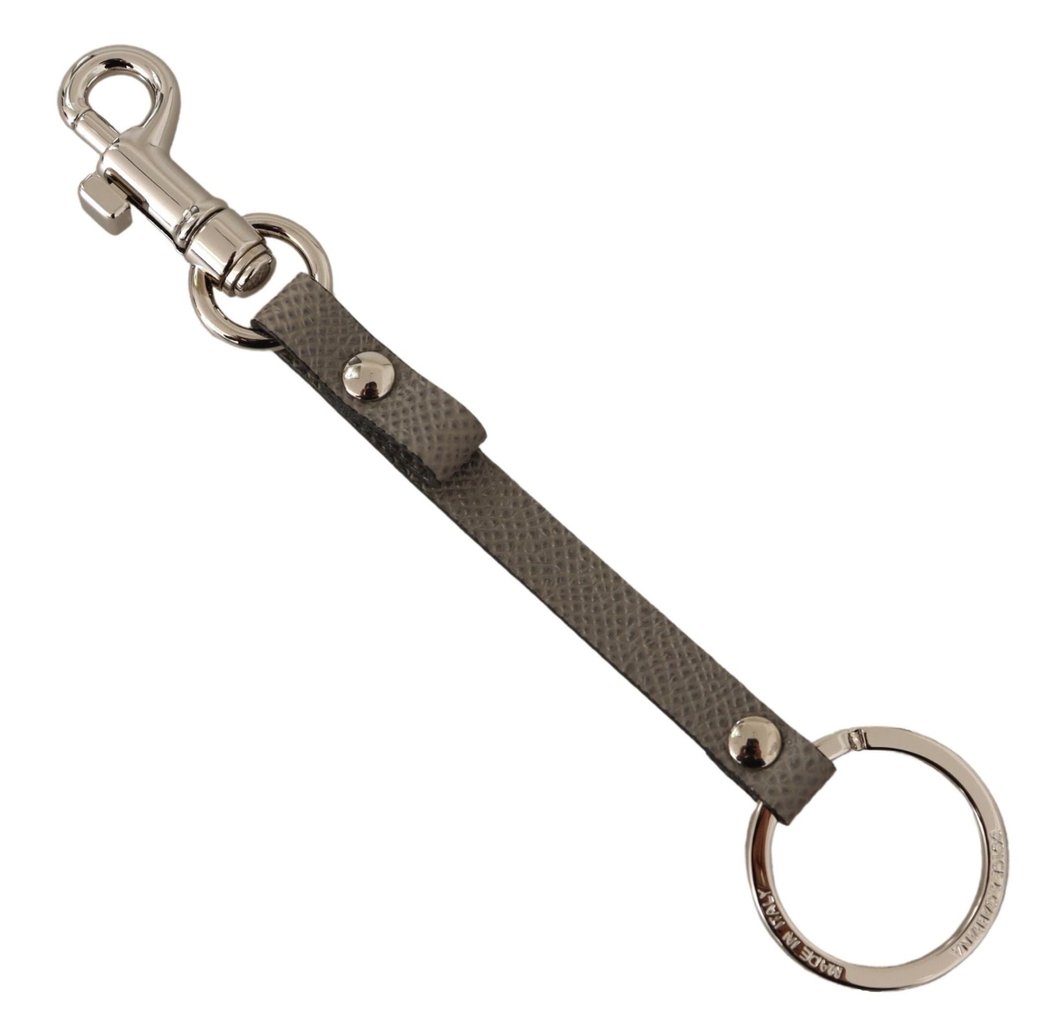 Dolce & Gabbana Elegant Gray Leather Keyring with Silver Accents - Luksusmuotia Dolce & Gabbana - Tutustu YVES JAVANNI® 