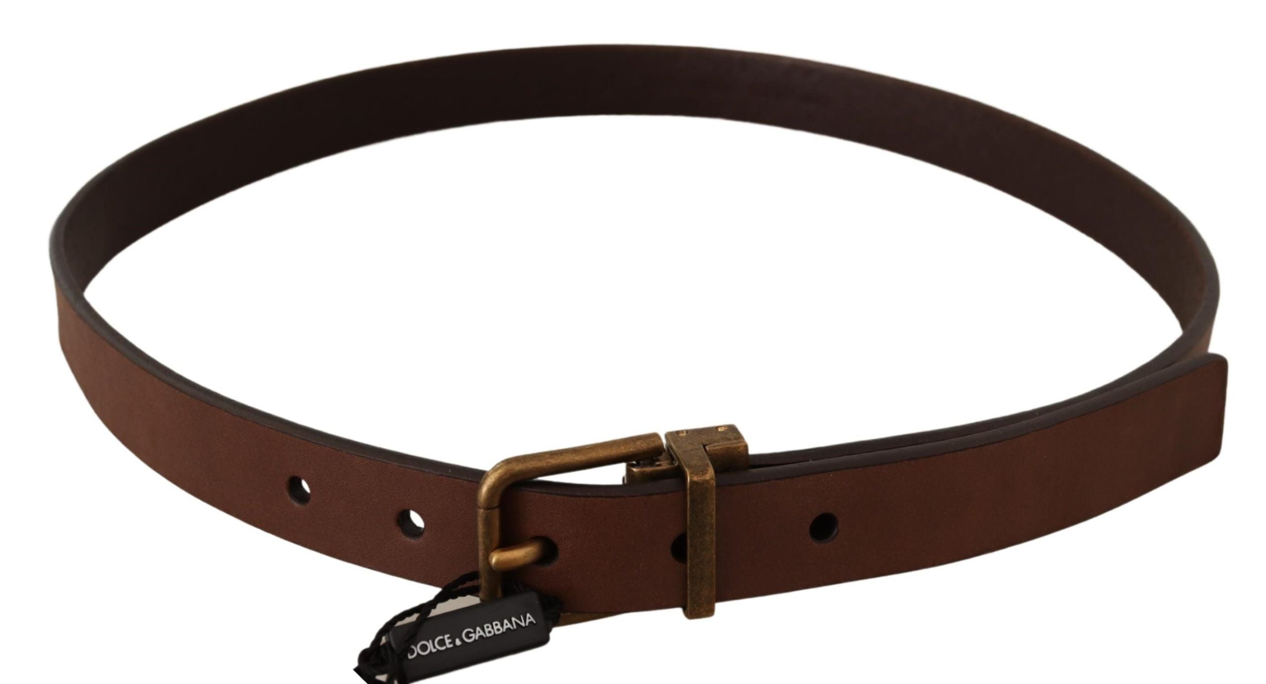 Dolce & Gabbana Elegant Brown Leather Belt with Gold Buckle - Luksusmuotia Dolce & Gabbana - Tutustu YVES JAVANNI® 