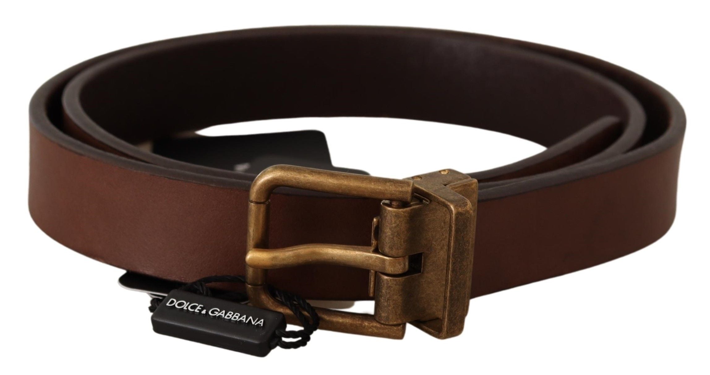 Dolce & Gabbana Elegant Brown Leather Belt with Gold Buckle - Luksusmuotia Dolce & Gabbana - Tutustu YVES JAVANNI® 