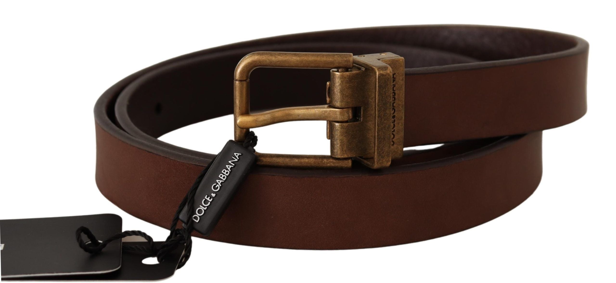 Dolce & Gabbana Elegant Brown Leather Belt with Gold Buckle - Luksusmuotia Dolce & Gabbana - Tutustu YVES JAVANNI® 