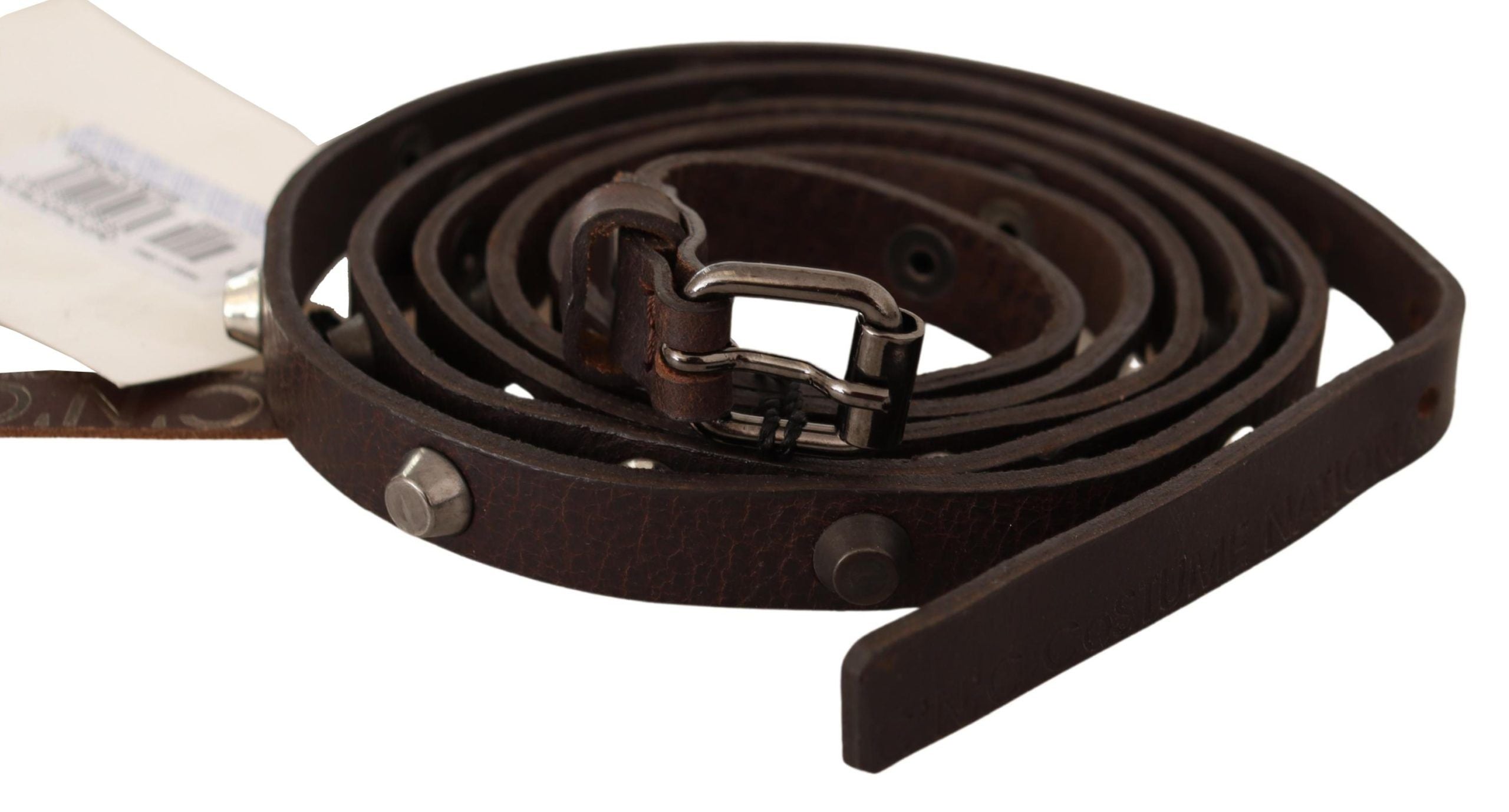 Costume National Chic Brown Leather Fashion Belt with Silver Buckle - Luksusmuotia Costume National - Tutustu YVES JAVANNI® 