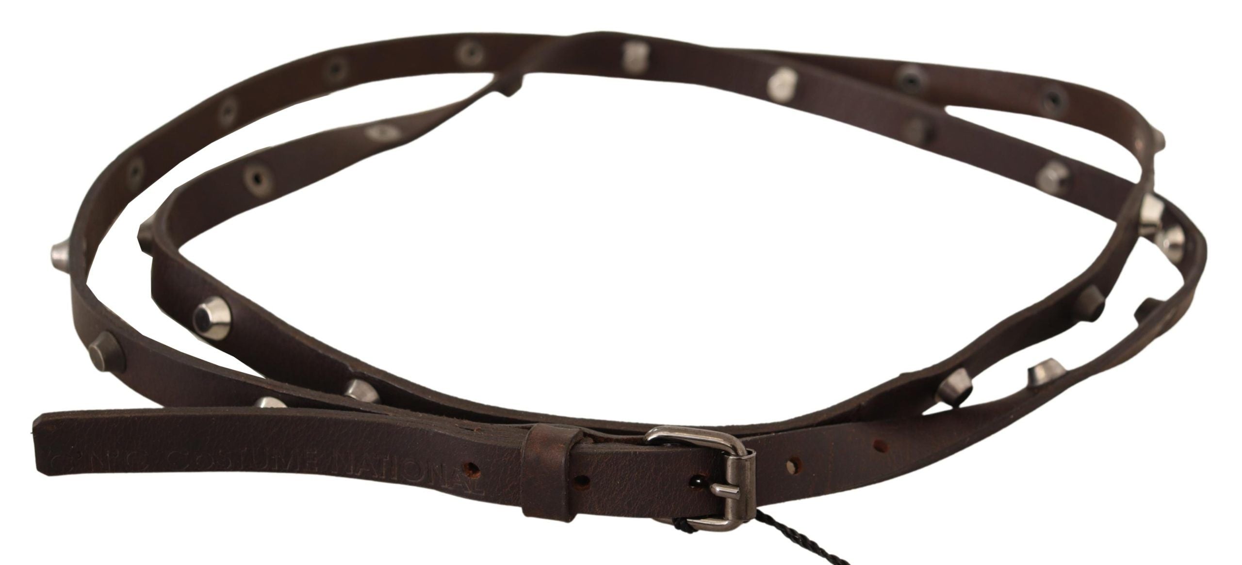 Costume National Chic Brown Leather Fashion Belt with Silver Buckle - Luksusmuotia Costume National - Tutustu YVES JAVANNI® 