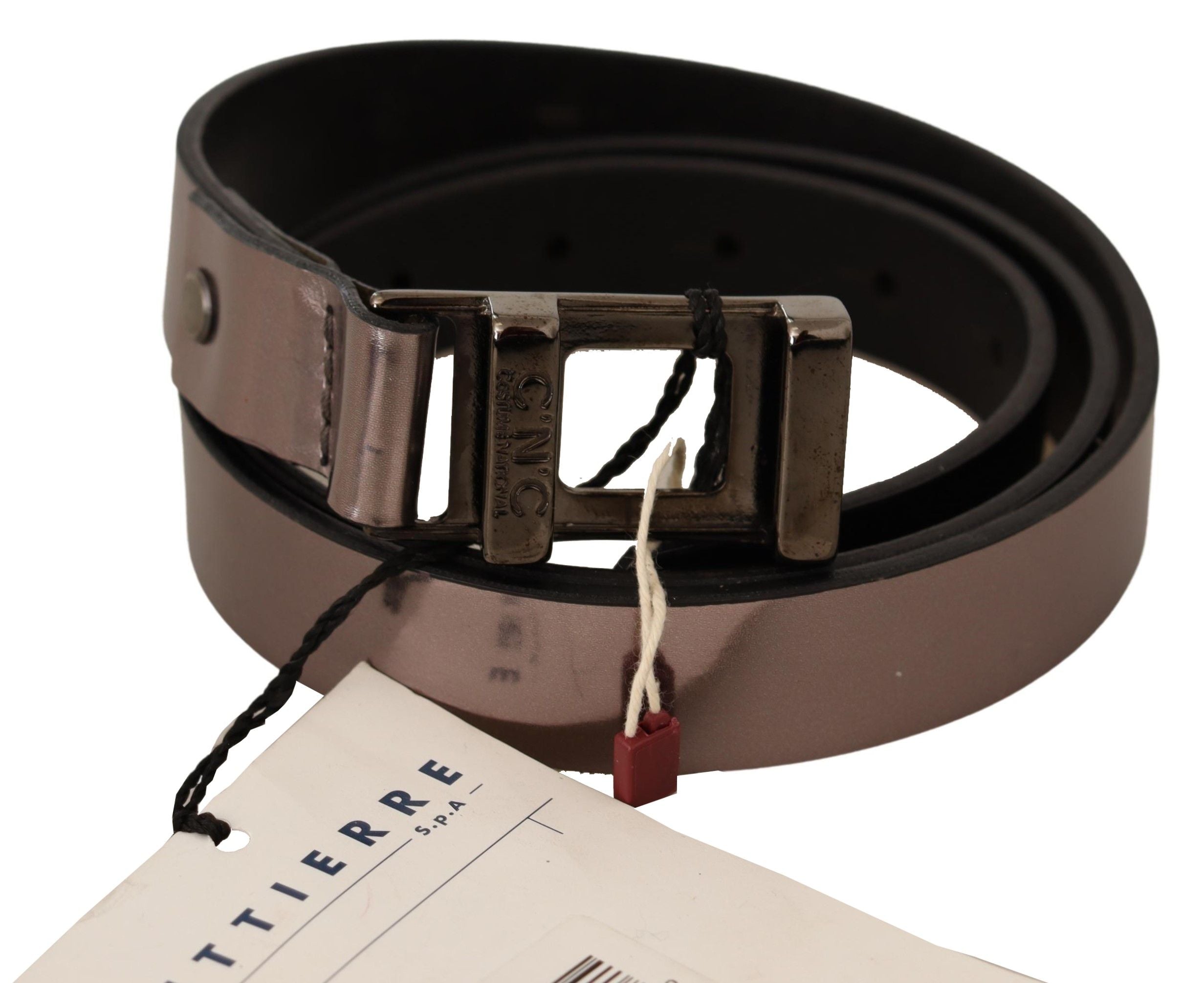 Costume National Chic Pink Metallic Leather Belt with Bronze Buckle - Luksusmuotia Costume National - Tutustu YVES JAVANNI® 