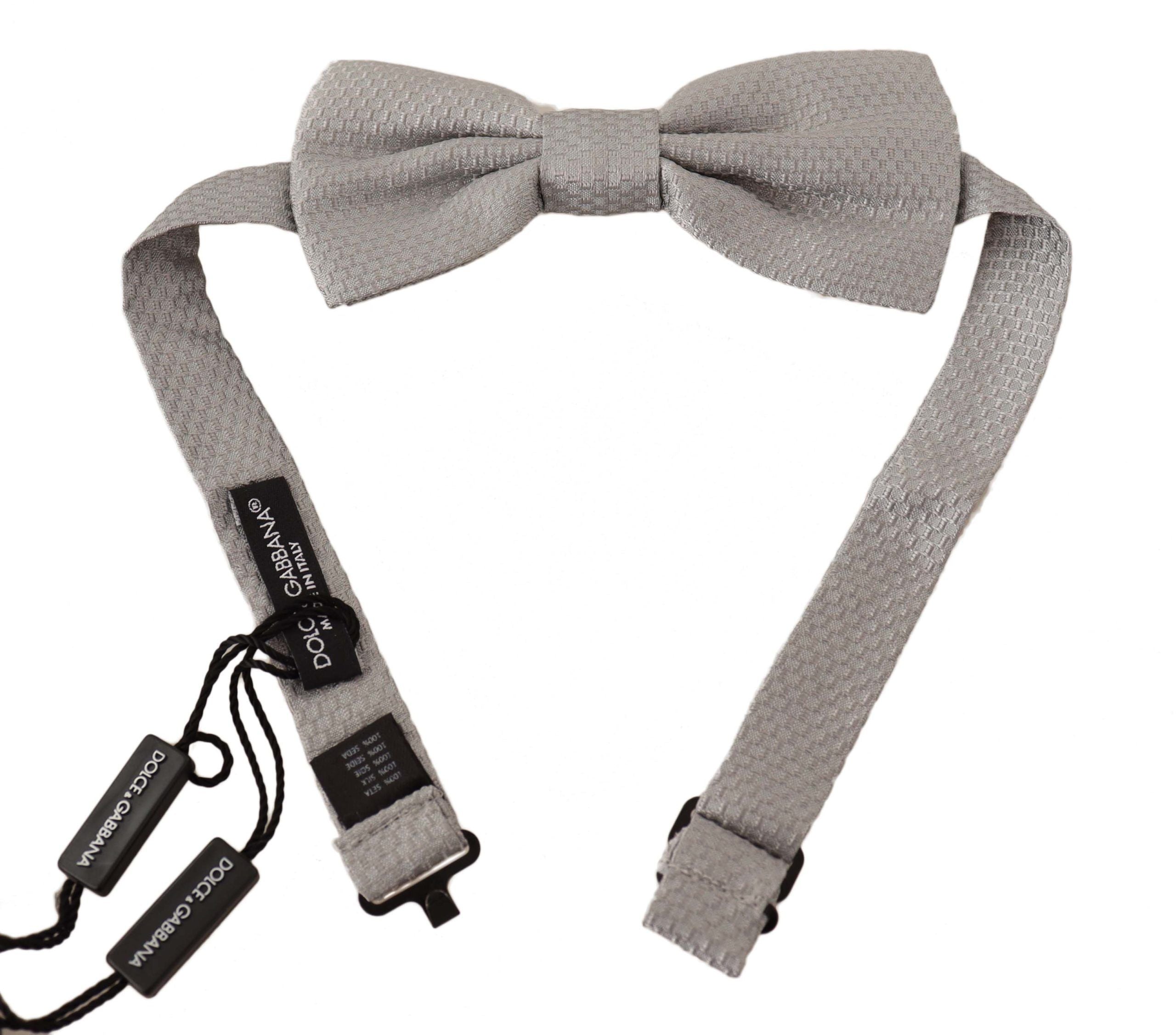 Dolce & Gabbana Elegant Silver Silk Bow Tie - Luksuslaukut ja asusteet Dolce & Gabbana - Tutustu YVES JAVANNI® 