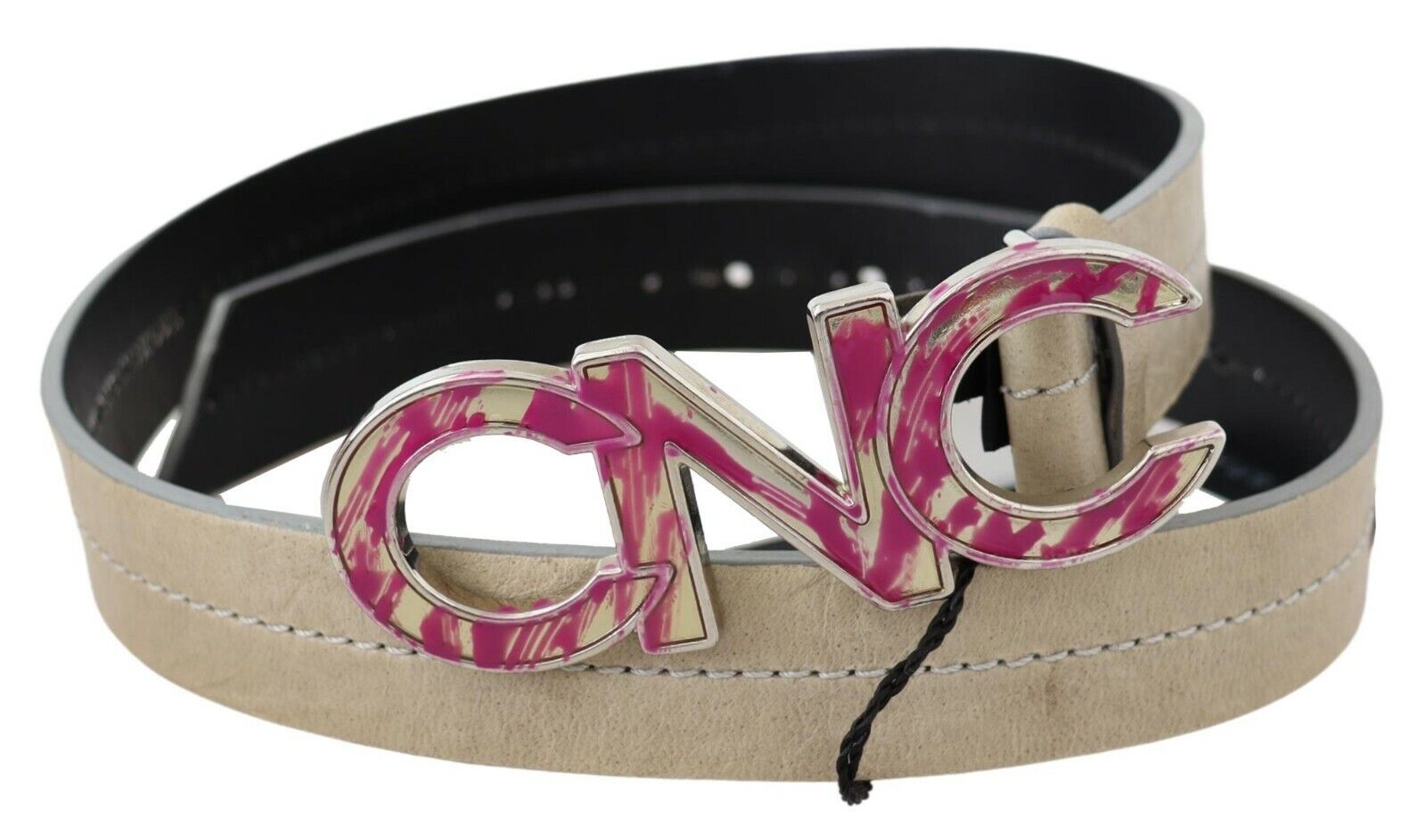 Costume National Beige Leather Fashion Belt with Logo Detail - Luksusmuotia Costume National - Tutustu YVES JAVANNI® 