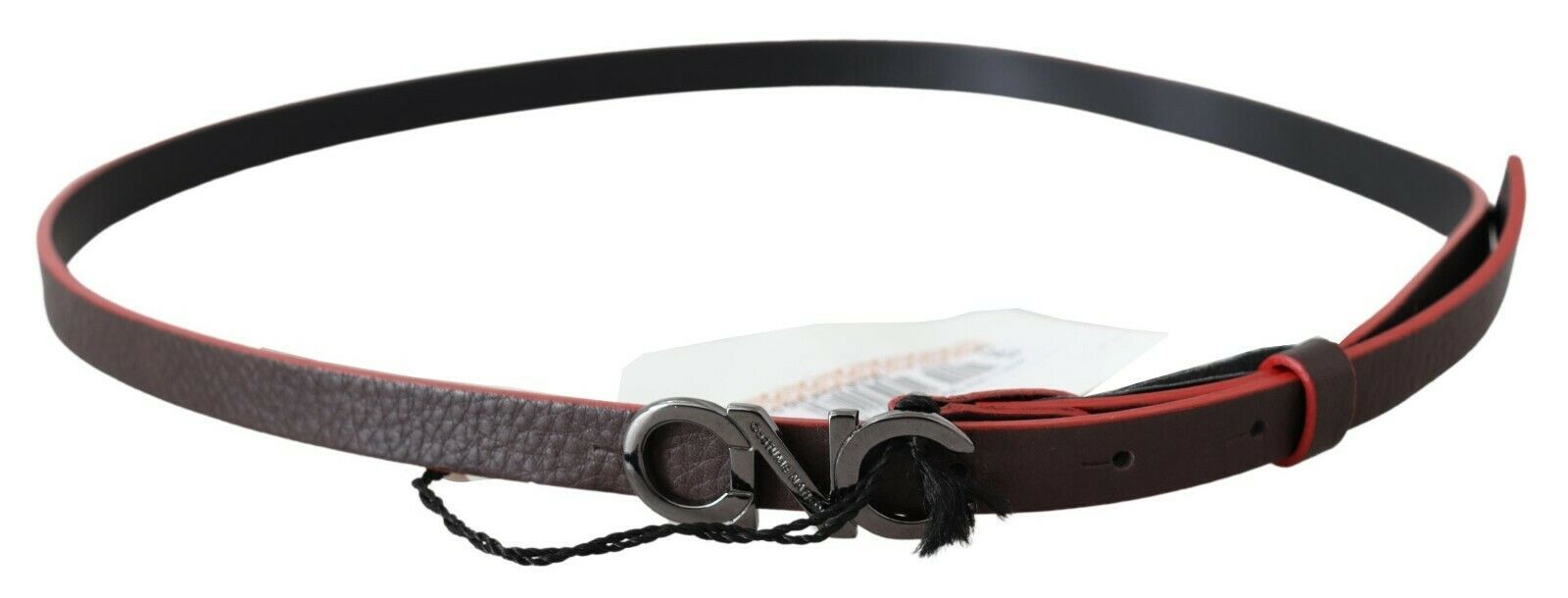 Costume National Maroon & Black Italian Leather Fashion Belt - Luksuslaukut ja asusteet Costume National - Tutustu YVES JAVANNI® 