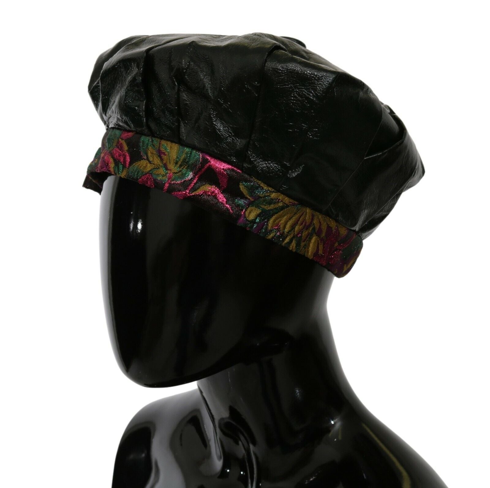 Dolce & Gabbana Elegant Black Beret Cap with Floral Lining - Luksusmuotia Dolce & Gabbana - Tutustu YVES JAVANNI® 