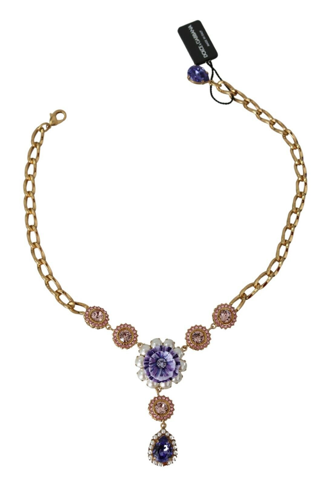 Dolce & Gabbana Elegant Gold Crystal Floral Charm Necklace - Luksusmuotia Dolce & Gabbana - Tutustu YVES JAVANNI® 