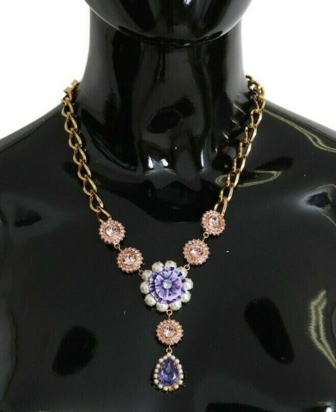 Dolce & Gabbana Elegant Gold Crystal Floral Charm Necklace - Luksusmuotia Dolce & Gabbana - Tutustu YVES JAVANNI® 