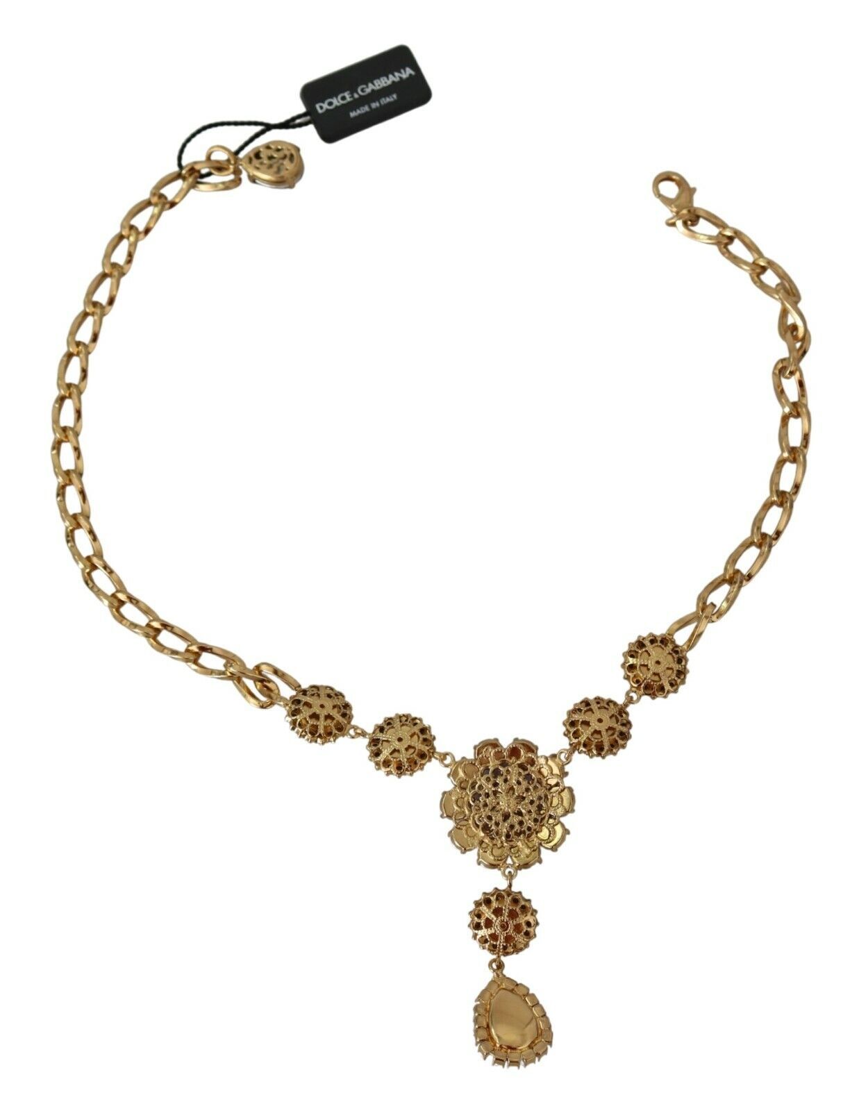 Dolce & Gabbana Elegant Gold Crystal Floral Charm Necklace - Luksusmuotia Dolce & Gabbana - Tutustu YVES JAVANNI® 