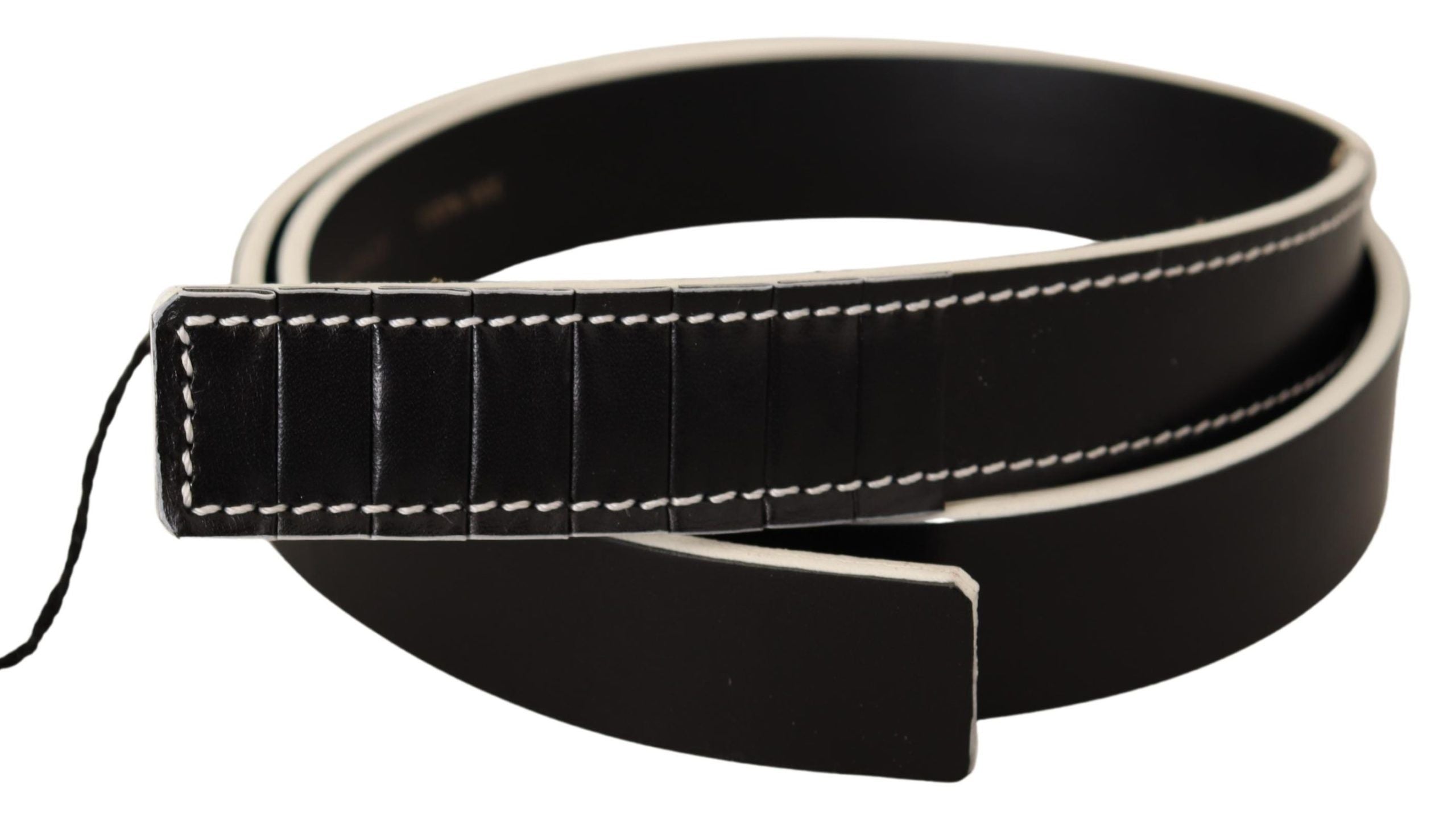 Costume National Chic Black Leather Fashion Belt with White Accents - Luksusmuotia Costume National - Tutustu YVES JAVANNI® 