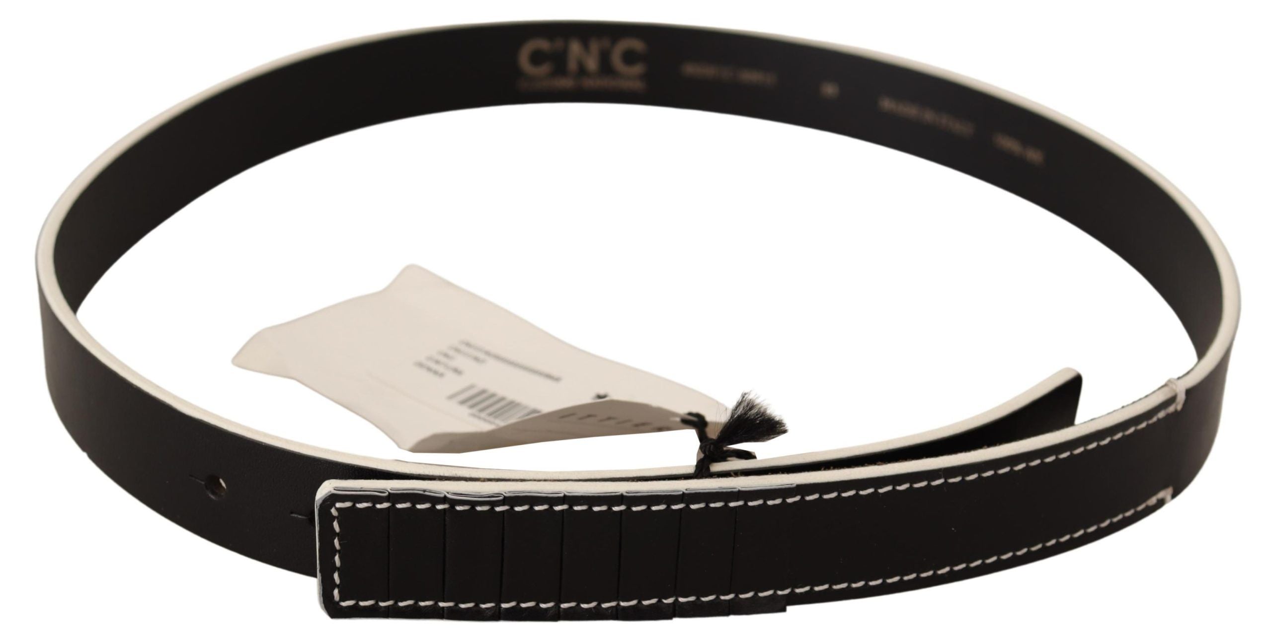 Costume National Chic Black Leather Fashion Belt with White Accents - Luksusmuotia Costume National - Tutustu YVES JAVANNI® 