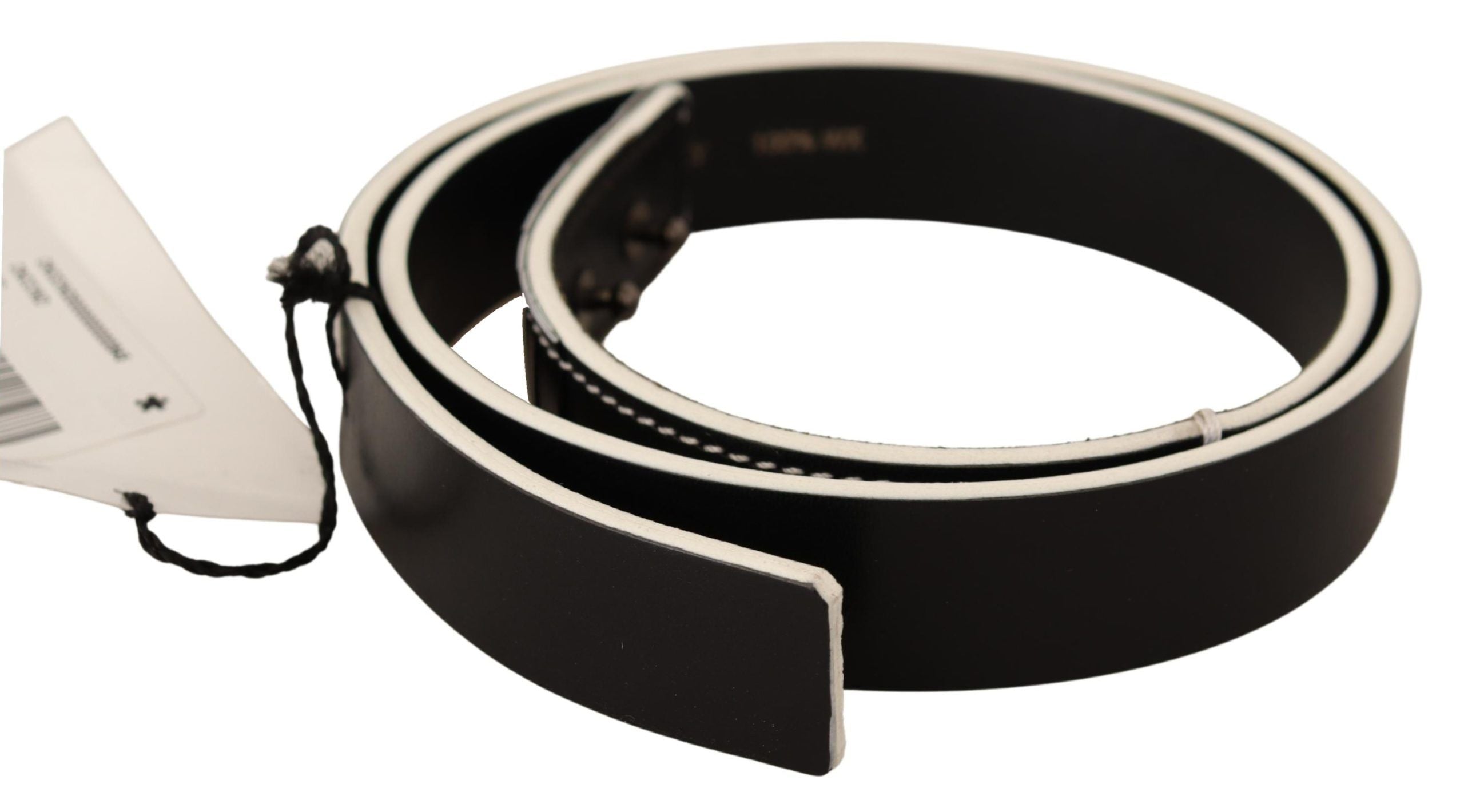 Costume National Chic Black Leather Fashion Belt with White Accents - Luksuslaukut ja asusteet Costume National - Tutustu YVES JAVANNI® 