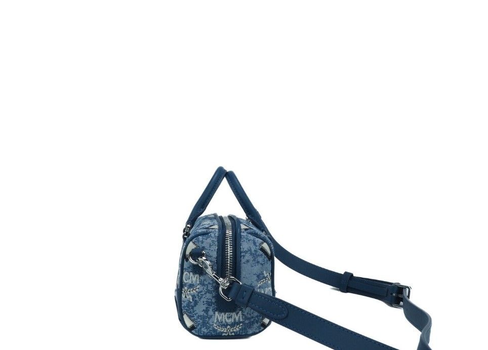 MCM Boston Mini Blue Vintage Jacquard Logo Fabric Satchel Crossbody Handbag - Luksuslaukut ja asusteet MCM - Tutustu YVES JAVANNI® 