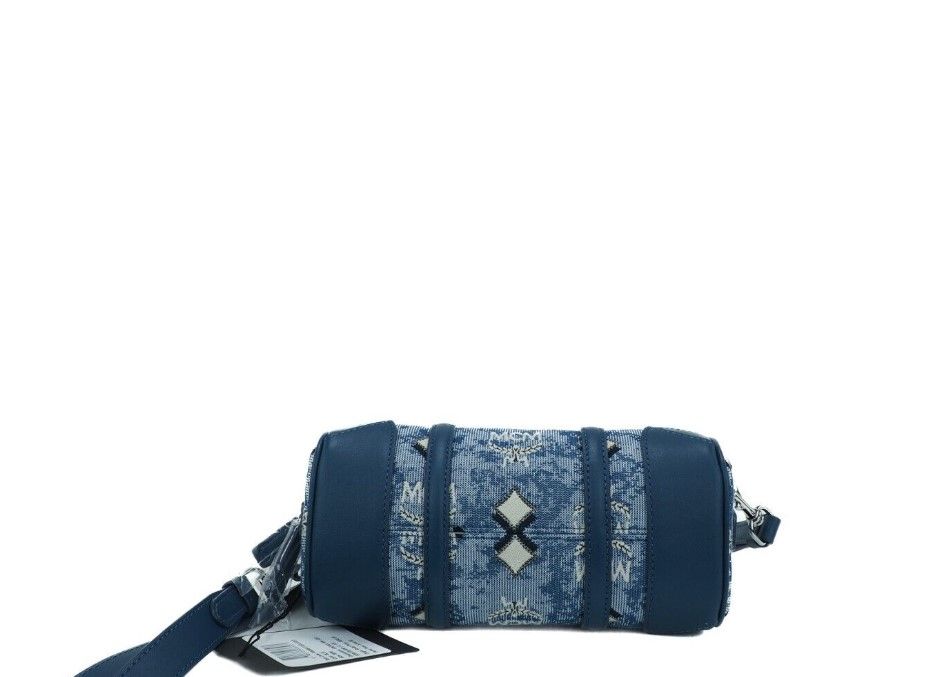 MCM Boston Mini Blue Vintage Jacquard Logo Fabric Satchel Crossbody Handbag - Luksusmuotia MCM - Tutustu YVES JAVANNI® 