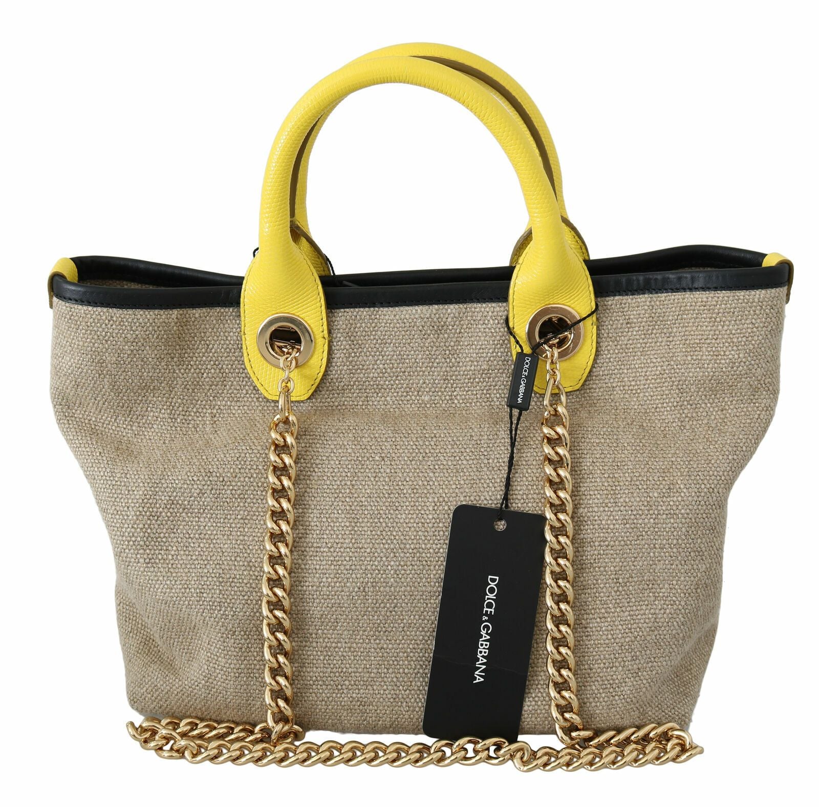 Dolce & Gabbana Beige Linen-Calf Tote with Gold Chain - Luksusmuotia Dolce & Gabbana - Tutustu YVES JAVANNI® 