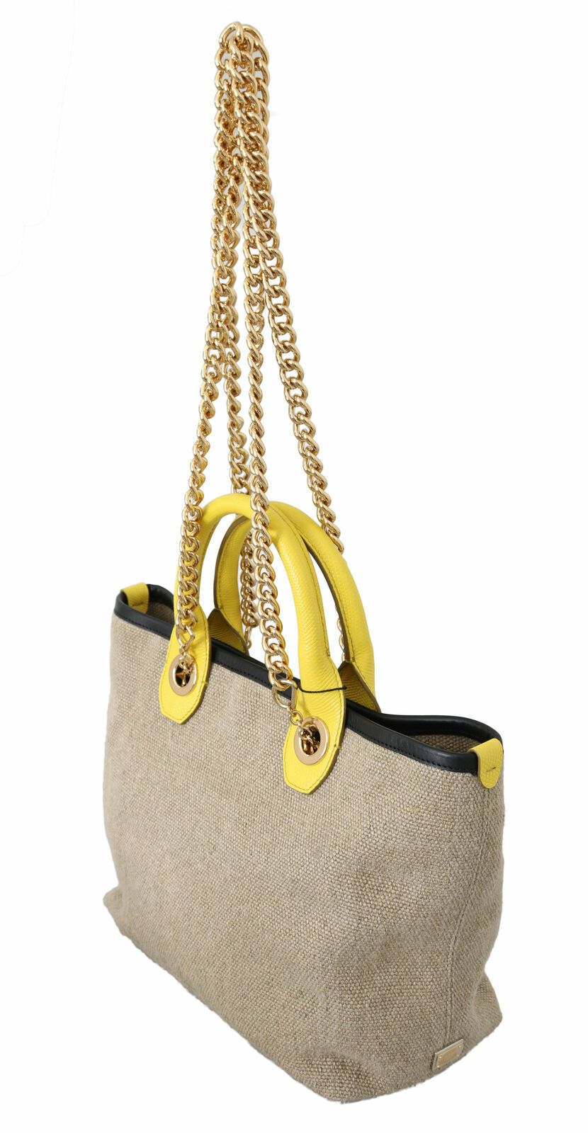 Dolce & Gabbana Beige Linen-Calf Tote with Gold Chain - Luksuslaukut ja asusteet Dolce & Gabbana - Tutustu YVES JAVANNI® 