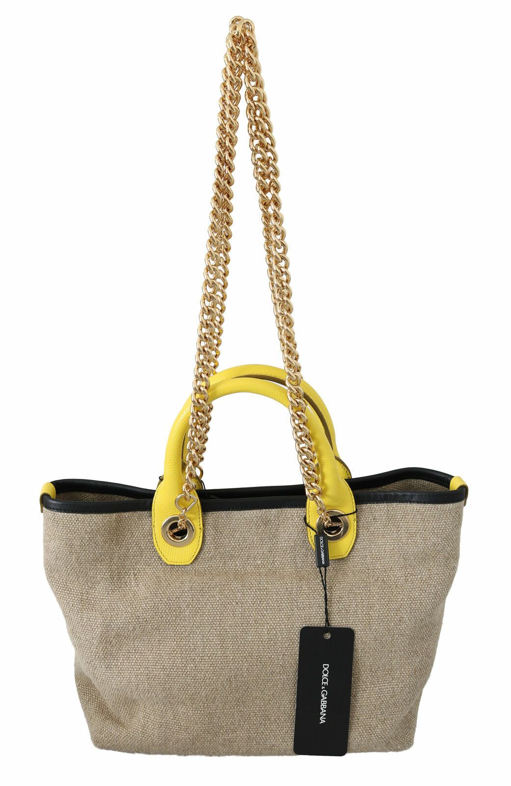 Dolce & Gabbana Beige Linen-Calf Tote with Gold Chain - Luksuslaukut ja asusteet Dolce & Gabbana - Tutustu YVES JAVANNI® 