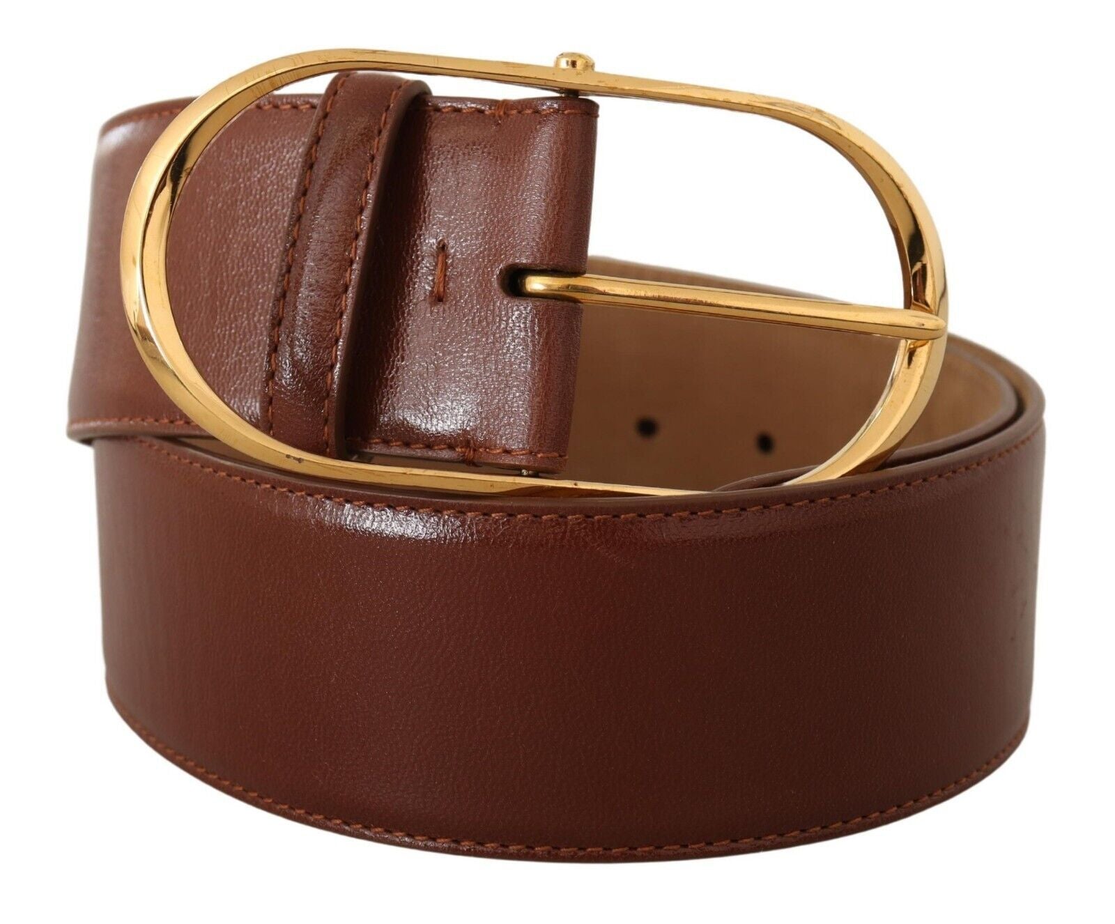 Dolce & Gabbana Elegant Brown Leather Belt with Gold Buckle - Luksusmuotia Dolce & Gabbana - Tutustu YVES JAVANNI® 