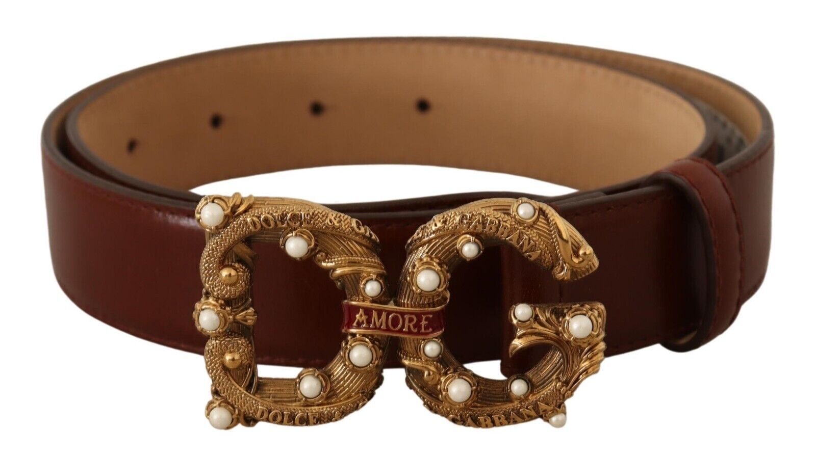 Dolce & Gabbana Elegant Pearl-Embellished Leather Amore Belt - Luksusmuotia Dolce & Gabbana - Tutustu YVES JAVANNI® 