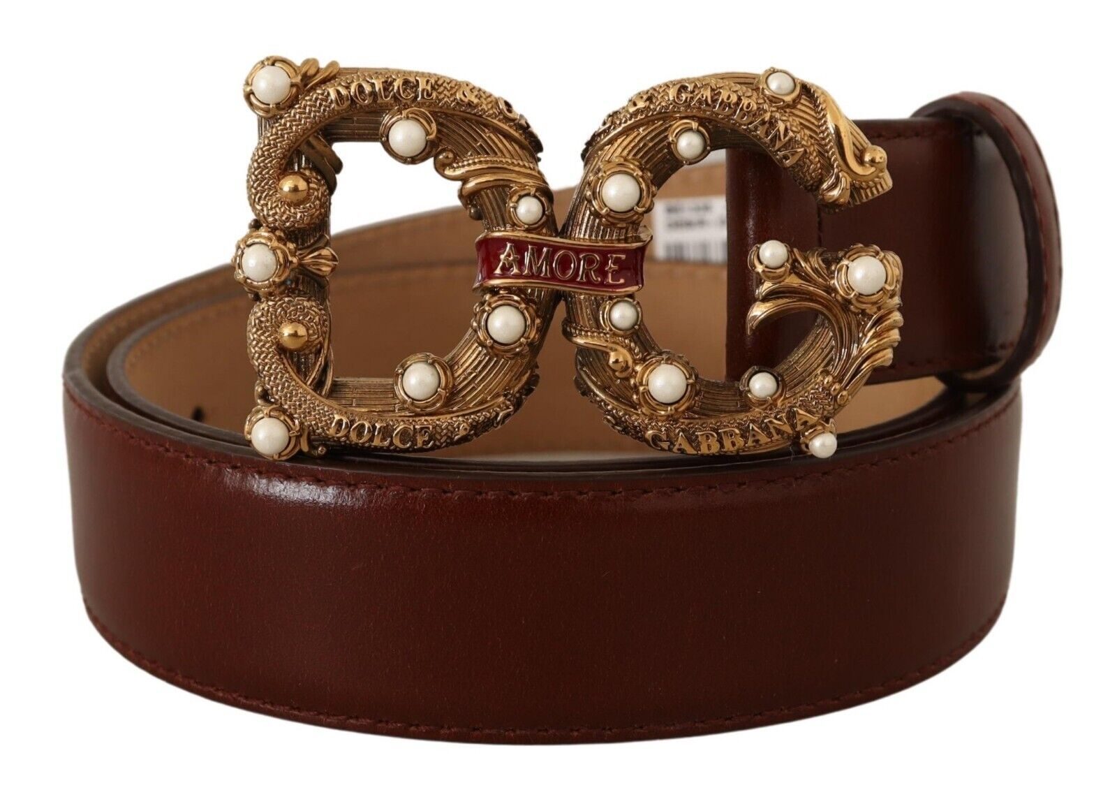 Dolce & Gabbana Elegant Pearl-Embellished Leather Amore Belt - Luksusmuotia Dolce & Gabbana - Tutustu YVES JAVANNI® 