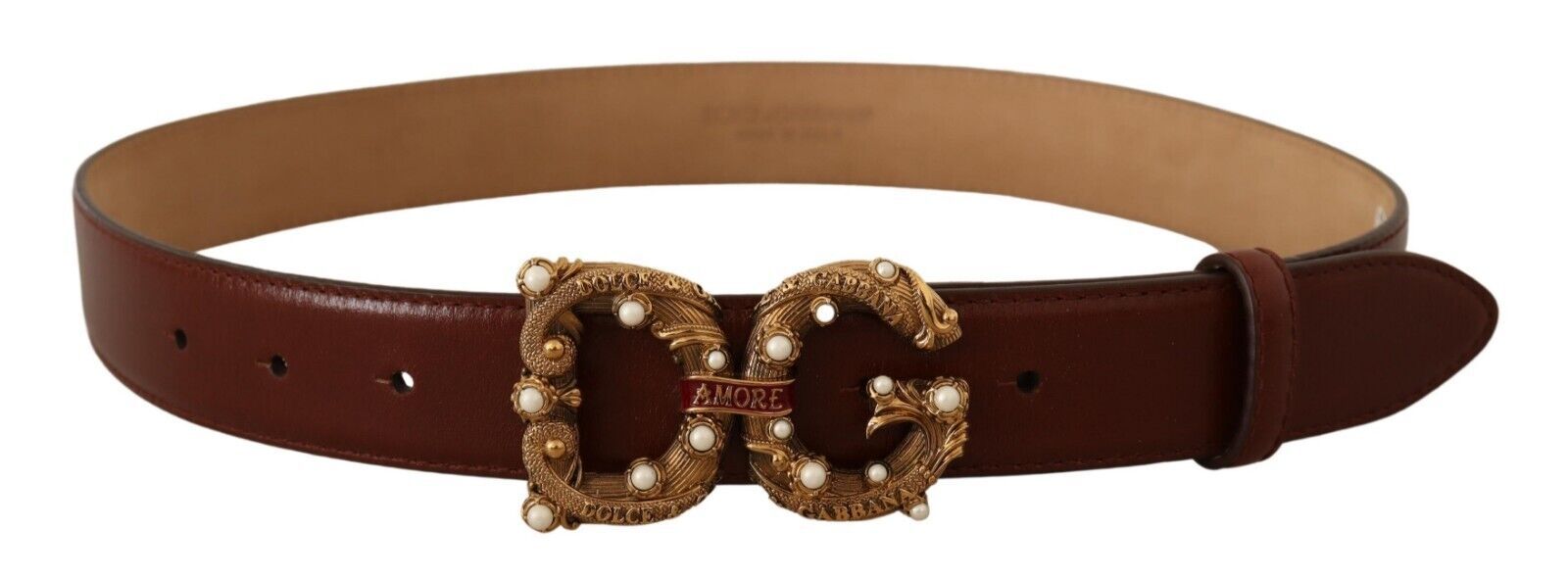 Dolce & Gabbana Elegant Pearl-Embellished Leather Amore Belt - Luksusmuotia Dolce & Gabbana - Tutustu YVES JAVANNI® 