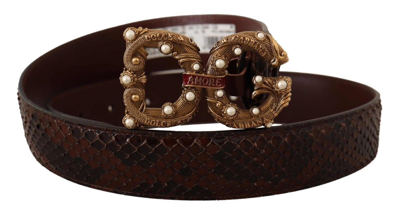 Dolce & Gabbana Elegant Phyton Leather Pearl Buckle Belt - Luksusmuotia Dolce & Gabbana - Tutustu YVES JAVANNI® 