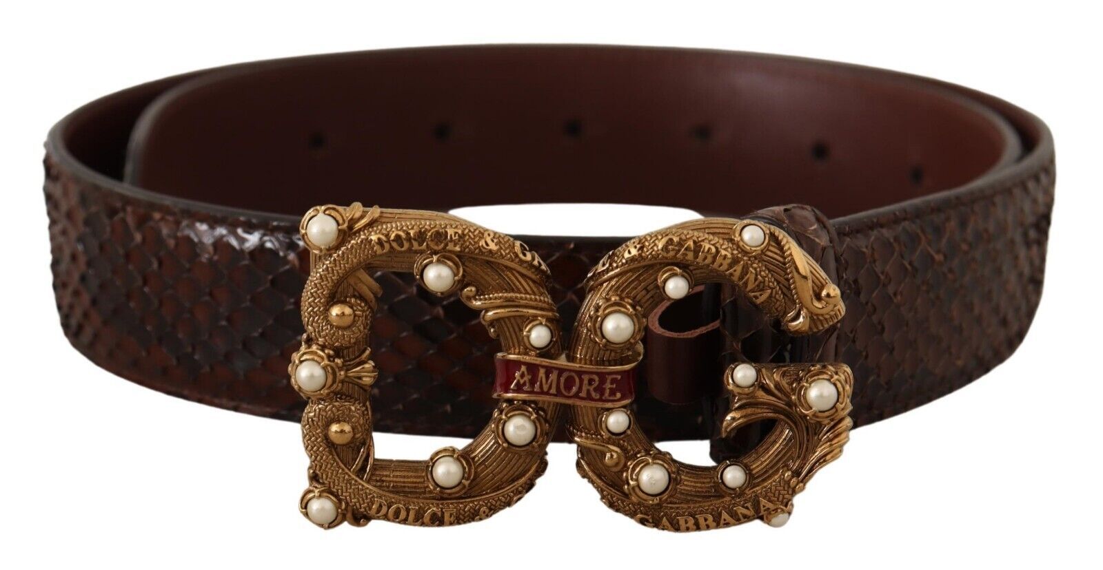 Dolce & Gabbana Elegant Phyton Leather Pearl Buckle Belt - Luksuslaukut ja asusteet Dolce & Gabbana - Tutustu YVES JAVANNI® 