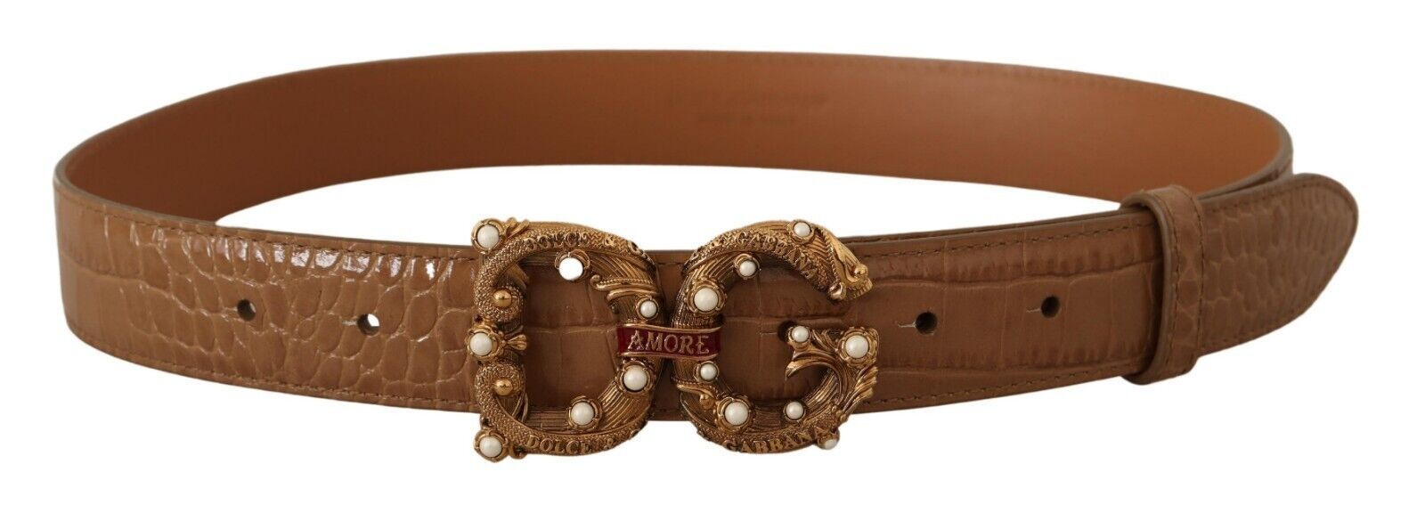 Dolce & Gabbana Elegant Croco Leather Amore Belt with Pearls - Luksusmuotia Dolce & Gabbana - Tutustu YVES JAVANNI® 