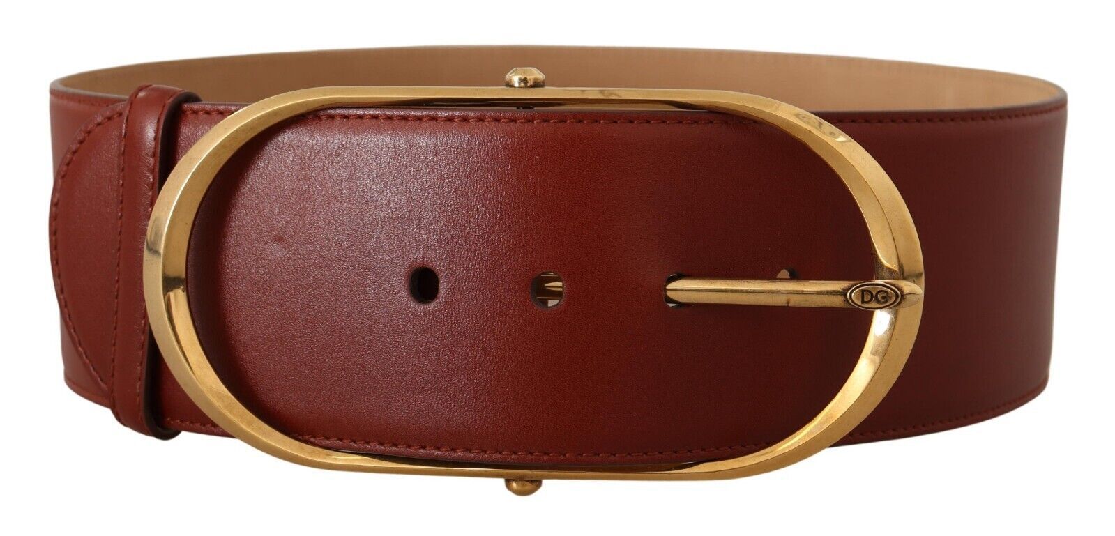 Dolce & Gabbana Elegant Maroon Leather Belt with Gold Accents - Luksusmuotia Dolce & Gabbana - Tutustu YVES JAVANNI® 