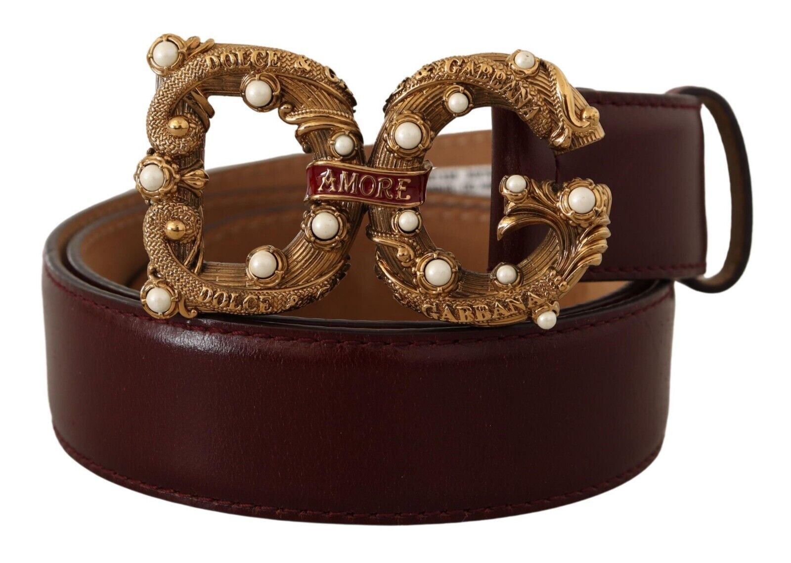 Dolce & Gabbana Elegant Bordeaux Leather Amore Belt - Luksusmuotia Dolce & Gabbana - Tutustu YVES JAVANNI® 