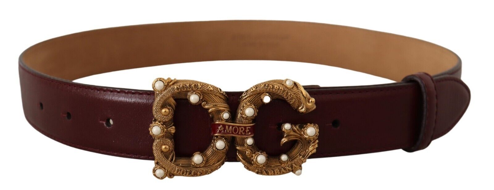 Dolce & Gabbana Elegant Bordeaux Leather Amore Belt - Luksusmuotia Dolce & Gabbana - Tutustu YVES JAVANNI® 