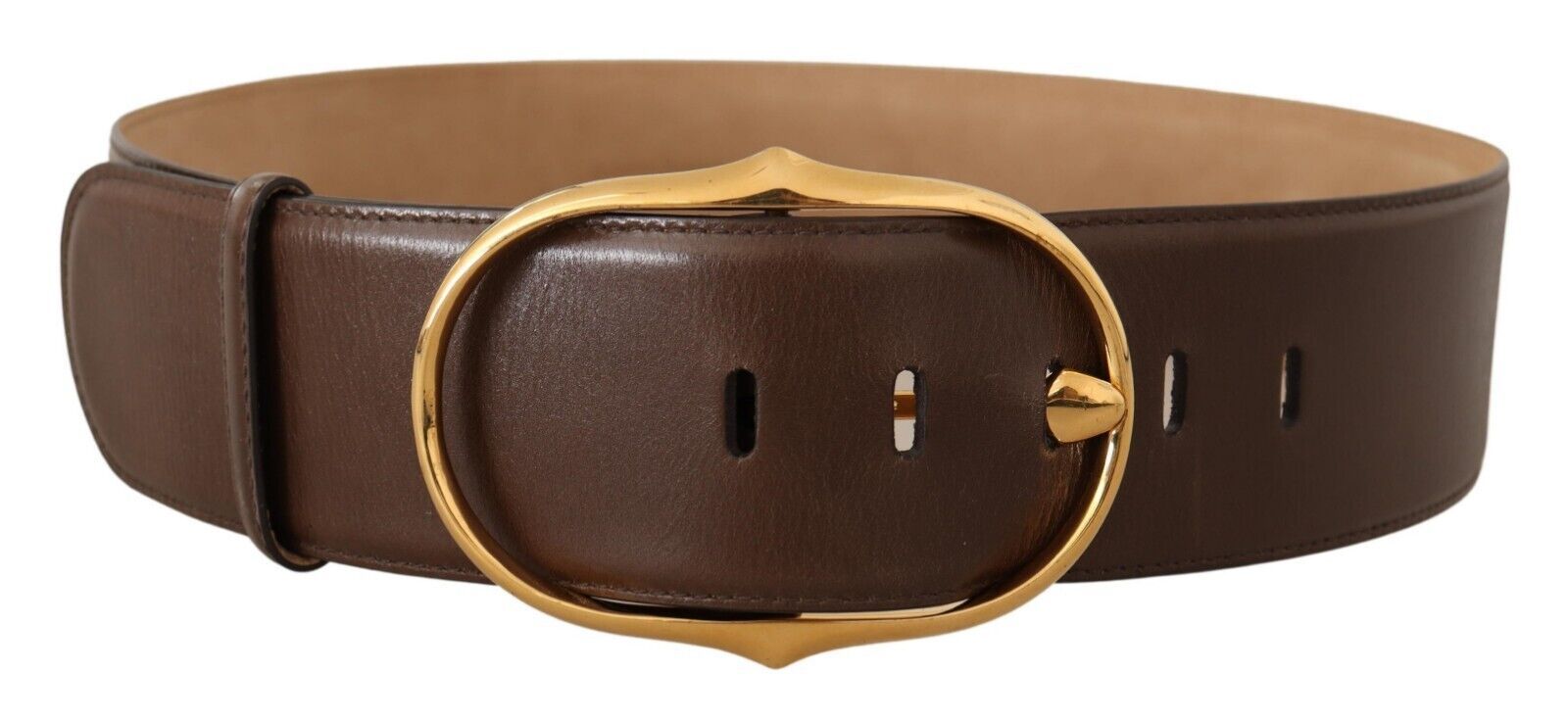 Dolce & Gabbana Elegant Brown Leather Belt with Gold Buckle - Luksusmuotia Dolce & Gabbana - Tutustu YVES JAVANNI® 