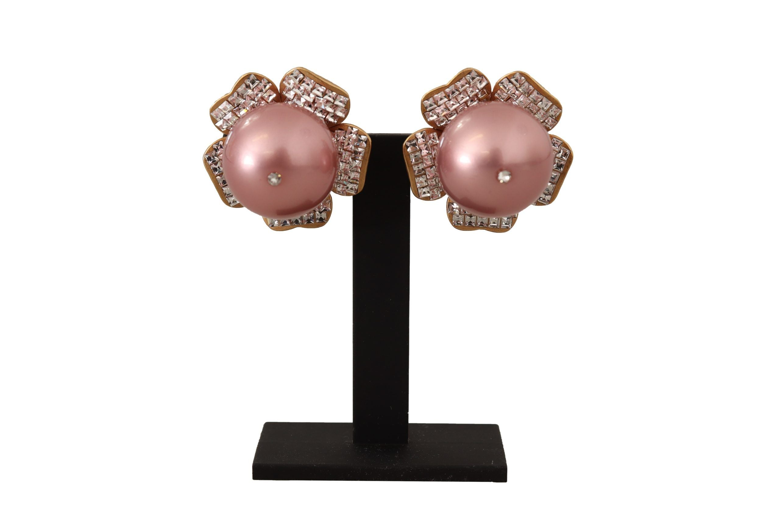 Dolce & Gabbana Elegant Floral Crystal Pearl Clip-On Earrings - Luksusmuotia Dolce & Gabbana - Tutustu YVES JAVANNI® 