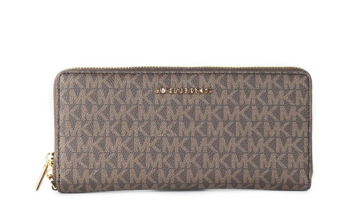 Michael Kors Jet Set Travel Large Brown Signature Continental Wristlet Wallet - Luksusmuotia Michael Kors - Tutustu YVES JAVANNI® 