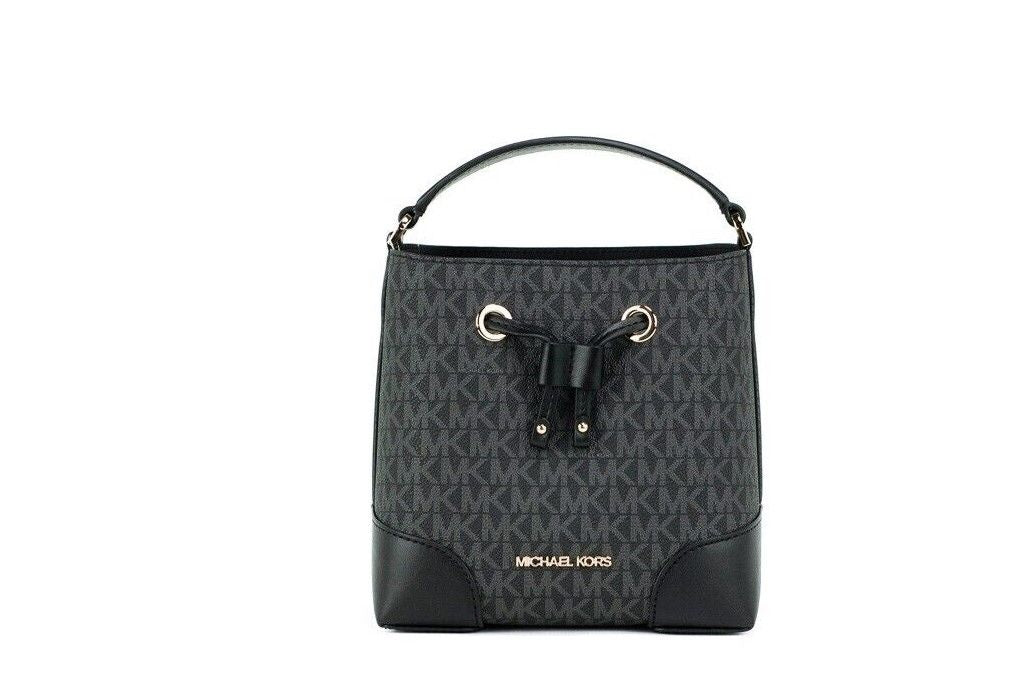 Michael Kors Mercer Small Black Signature Leather Bucket Crossbody Handbag Purse - Luksusmuotia Michael Kors - Tutustu YVES JAVANNI® 