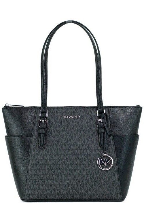 Michael Kors Charlotte Black PVC Leather Large Top Zip Tote Handbag Bag Purse - Luksusmuotia Michael Kors - Tutustu YVES JAVANNI® 