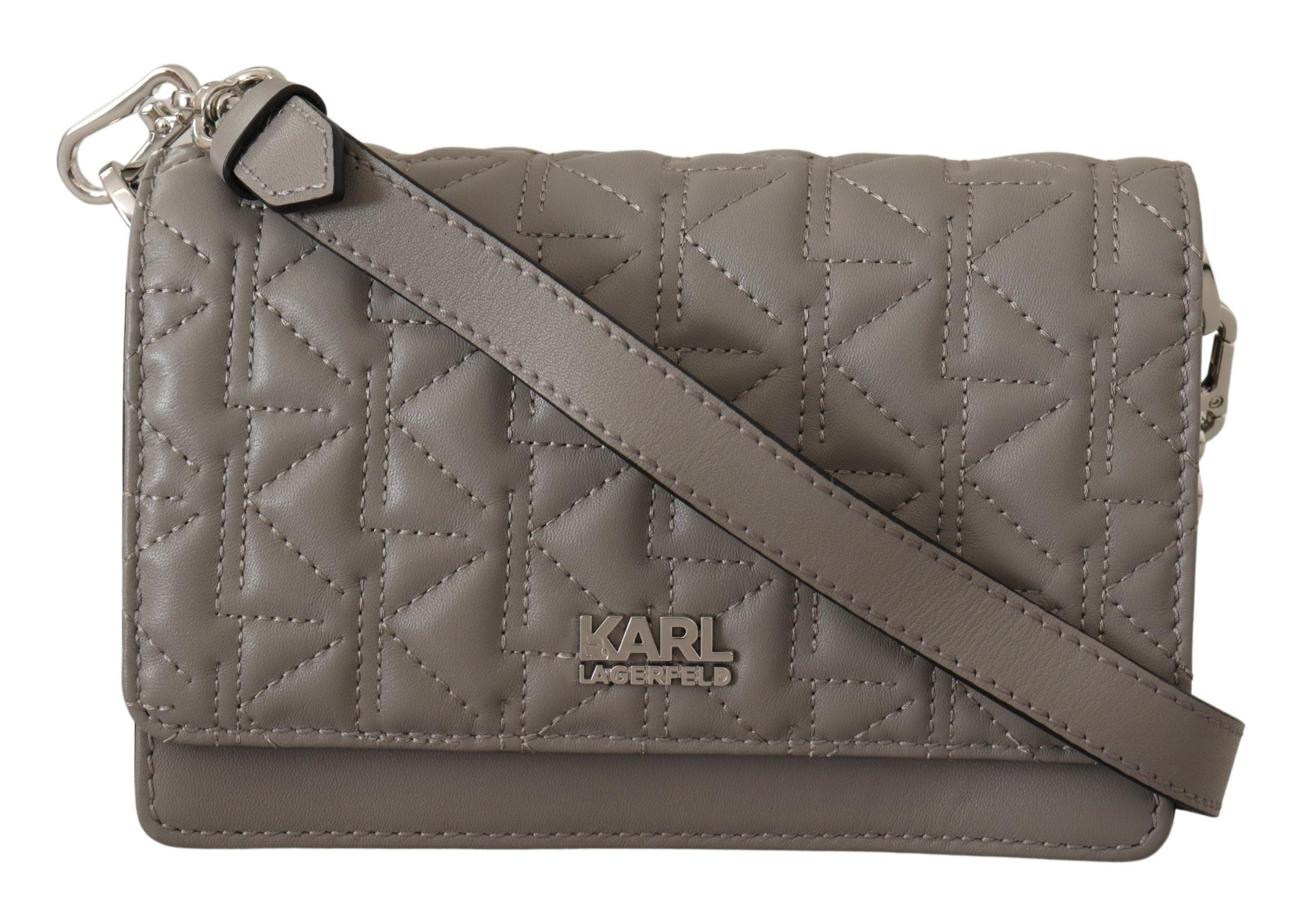 Karl Lagerfeld Elegant Grey Leather Crossbody Bag - Luksuslaukut ja asusteet Karl Lagerfeld - Tutustu YVES JAVANNI® 