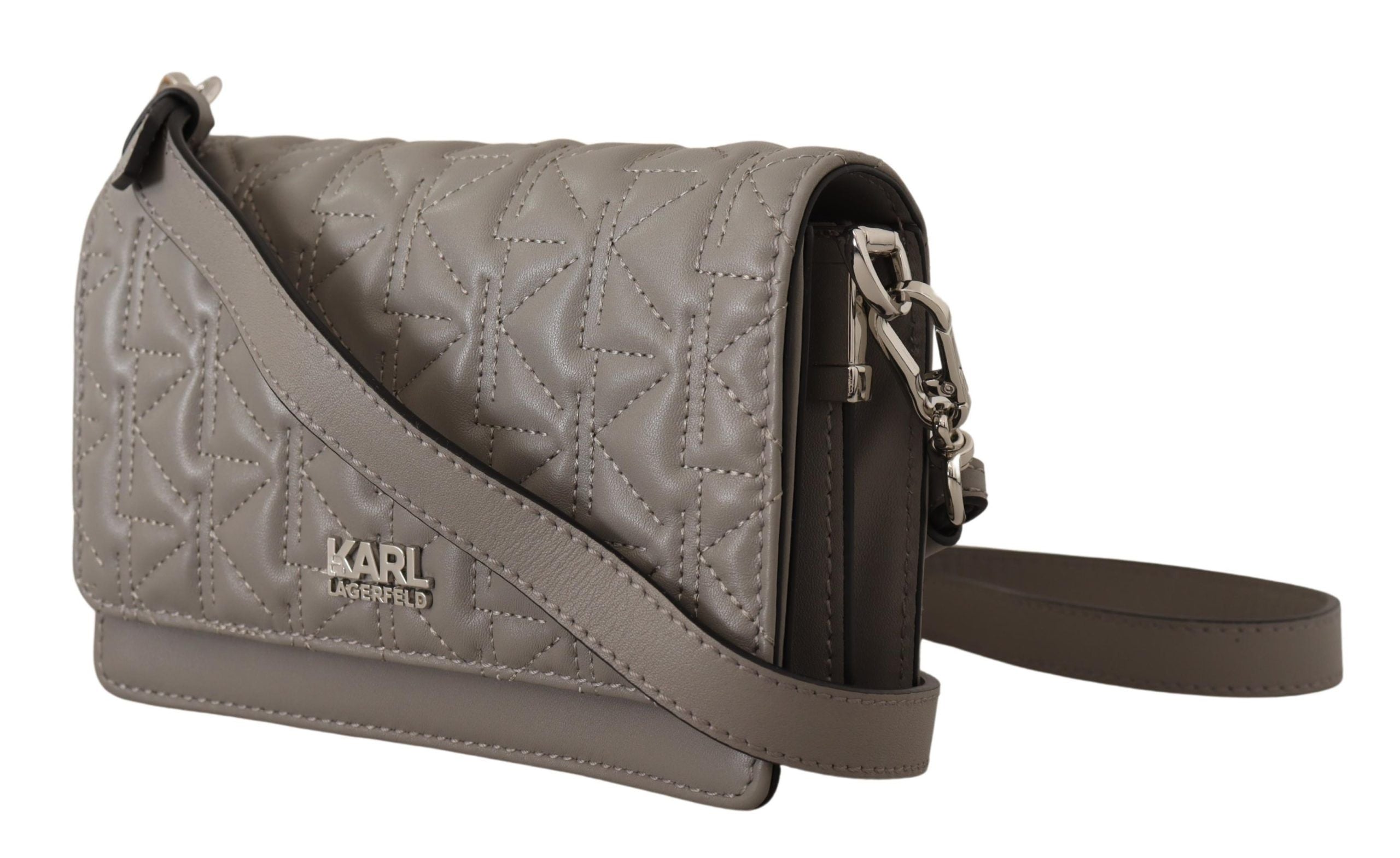 Karl Lagerfeld Elegant Grey Leather Crossbody Bag - Luksusmuotia Karl Lagerfeld - Tutustu YVES JAVANNI® 