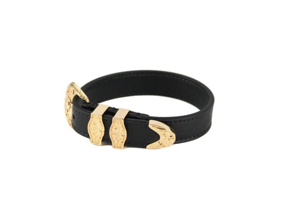 Versace Medusa Western Buckle Smooth Leather Gold Plated Brass Gold Bracelet - Luksusmuotia Versace - Tutustu YVES JAVANNI® 