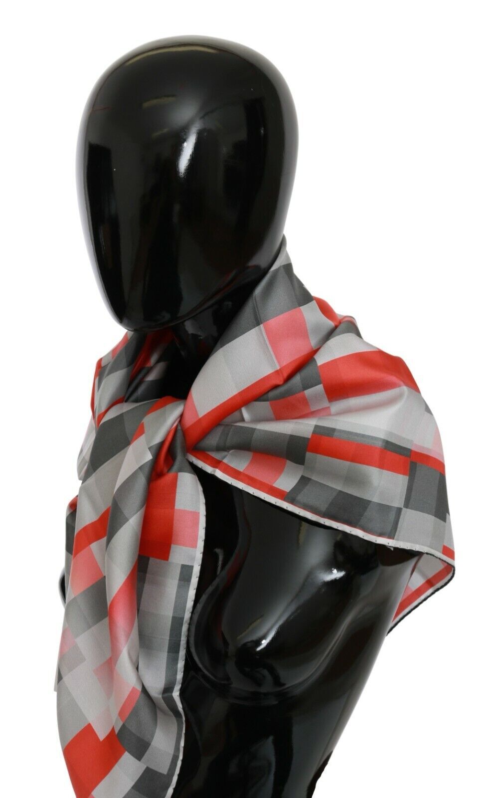 Costume National Elegant Silk Checkered Scarf in Gray and Red - Luksusmuotia Costume National - Tutustu YVES JAVANNI® 