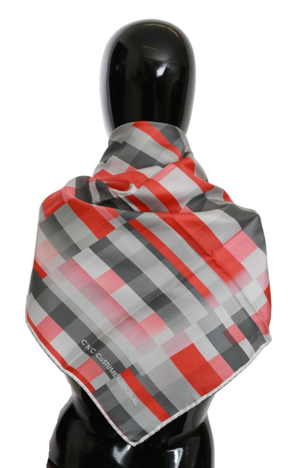 Costume National Elegant Silk Checkered Scarf in Gray and Red - Luksusmuotia Costume National - Tutustu YVES JAVANNI® 