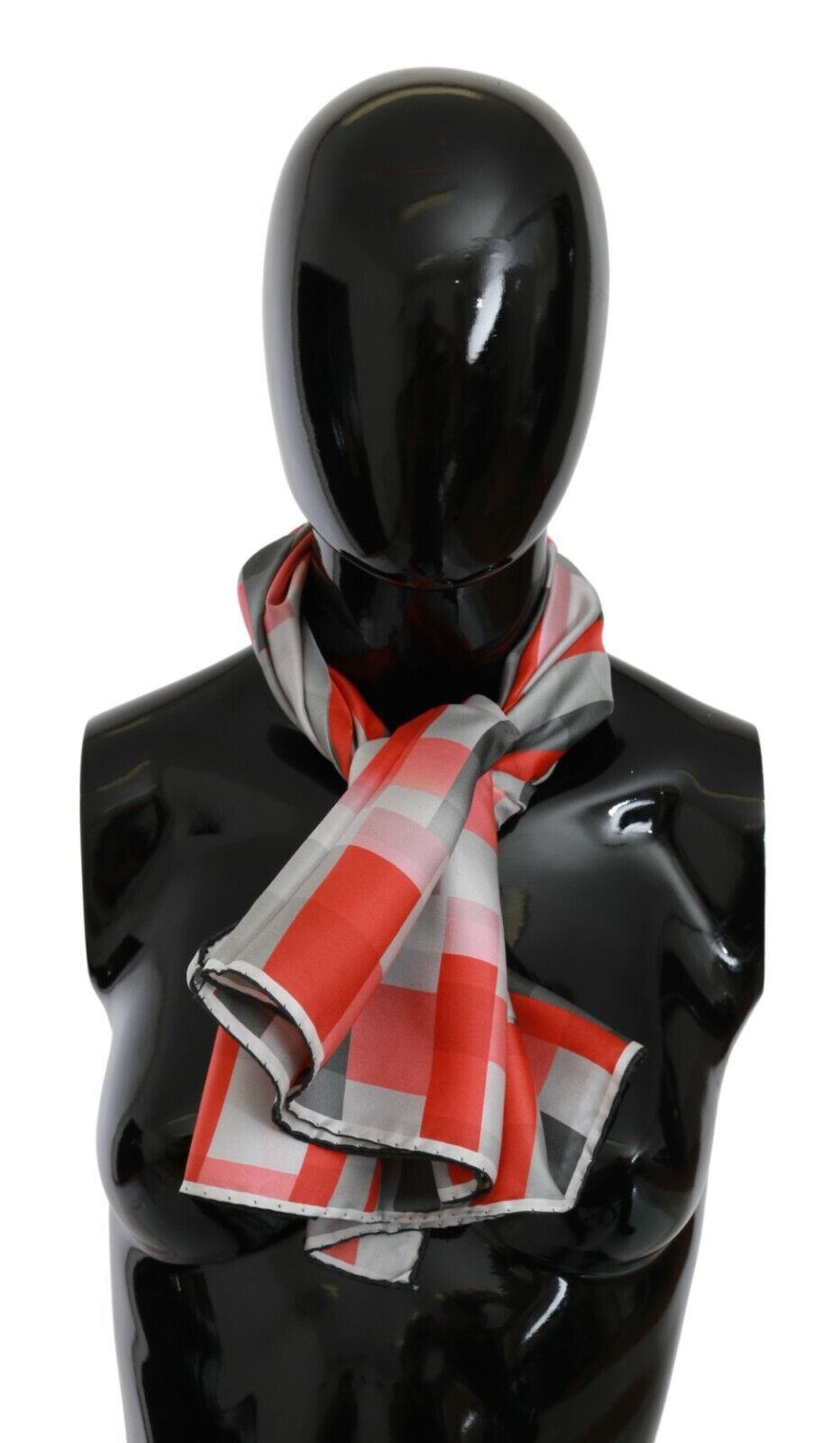 Costume National Elegant Silk Checkered Scarf in Gray and Red - Luksusmuotia Costume National - Tutustu YVES JAVANNI® 