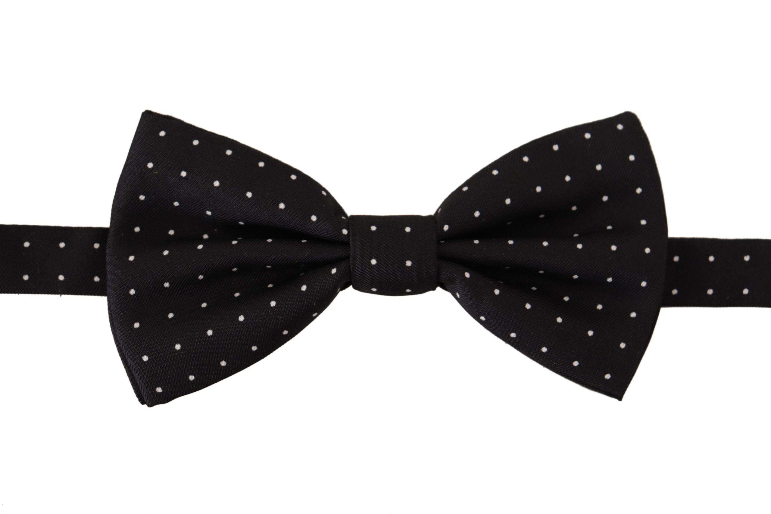 Dolce & Gabbana Black White Polka Dot 100% Silk Neck Papillon Tie
