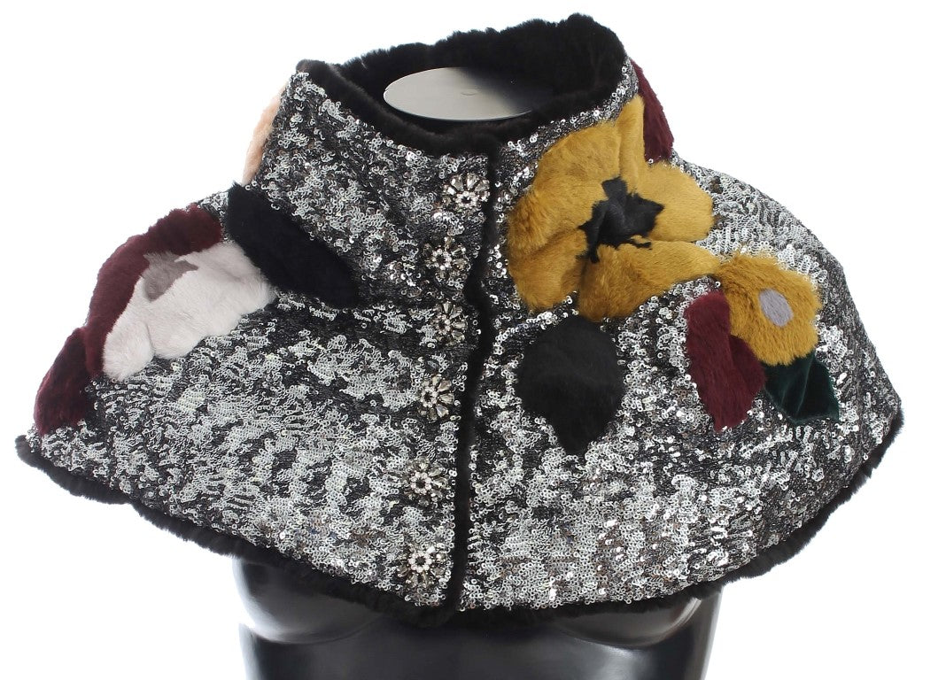 Dolce & Gabbana Elegant Floral Sequined Fur Scarf - Luksusmuotia Dolce & Gabbana - Tutustu YVES JAVANNI® 