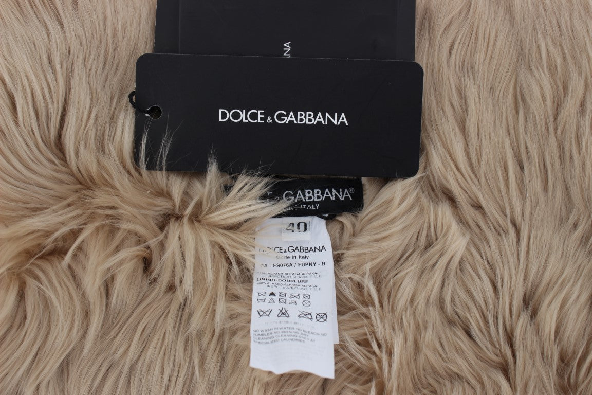 Dolce & Gabbana Elegant Alpaca Fur Shoulder Wrap in Beige - Luksusmuotia Dolce & Gabbana - Tutustu YVES JAVANNI® 